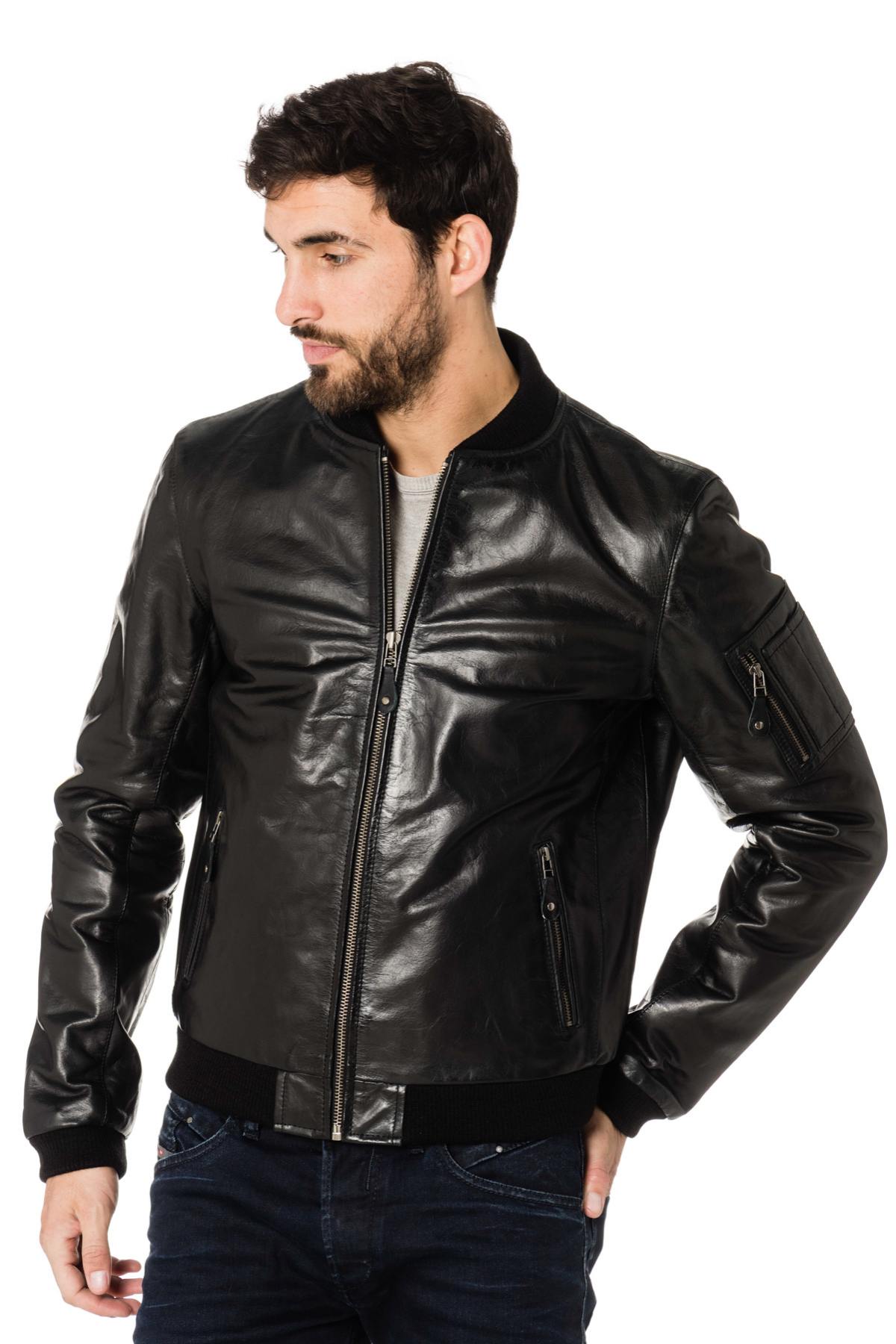 Black buffalo leather bomber jacket - Image n°5