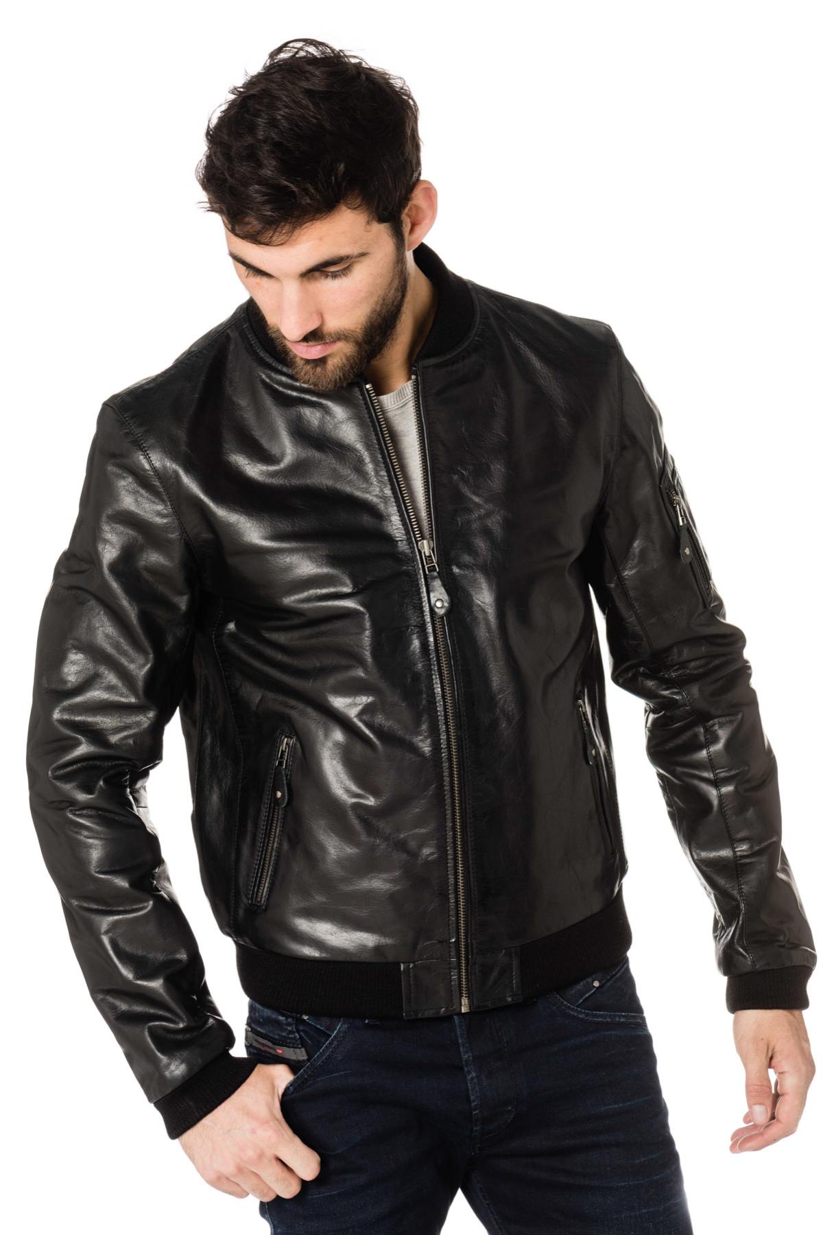 Black buffalo leather bomber jacket - Image n°1