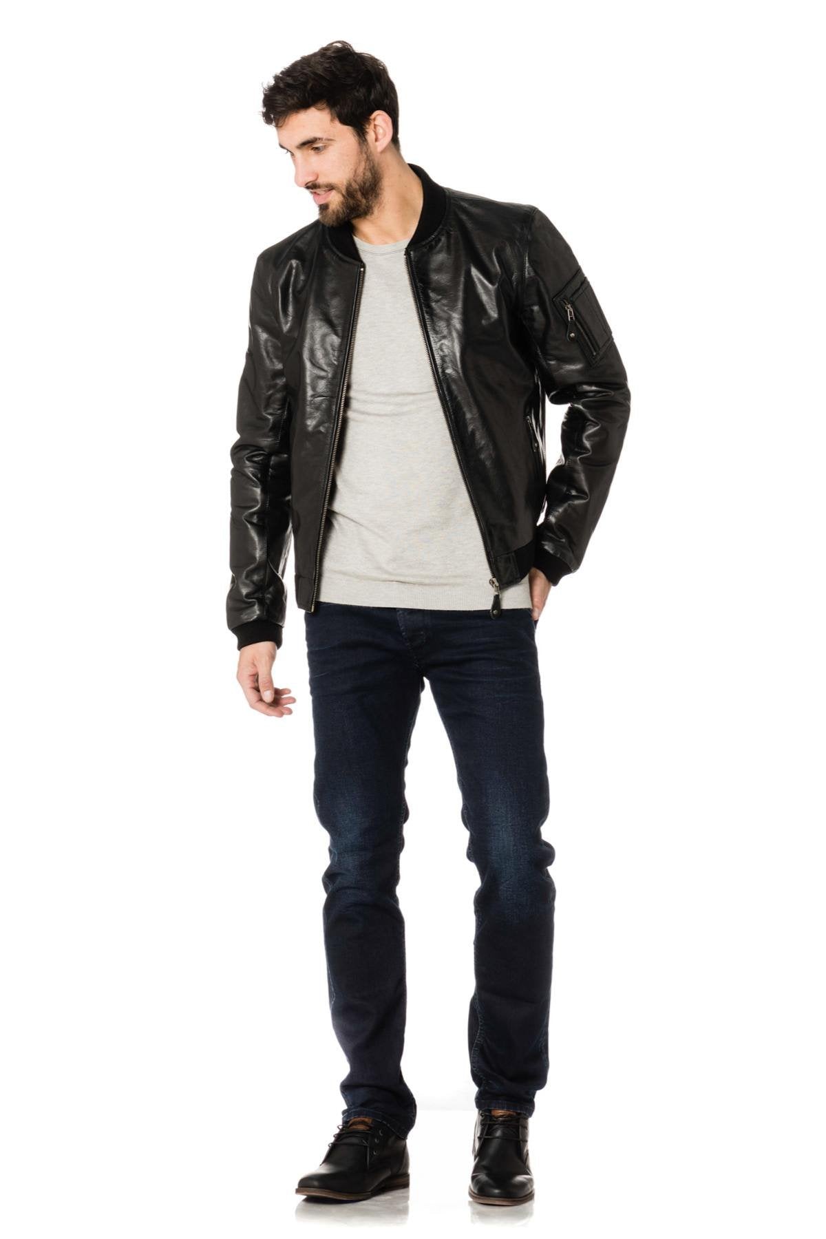 Black buffalo leather bomber jacket - Image n°2