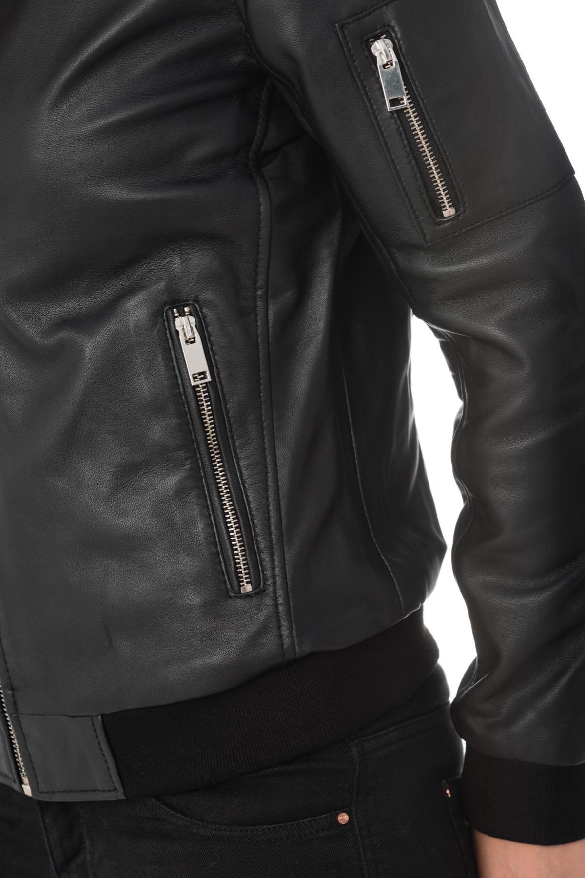 Women's black sheepskin leather bomber jacket - Image n°6