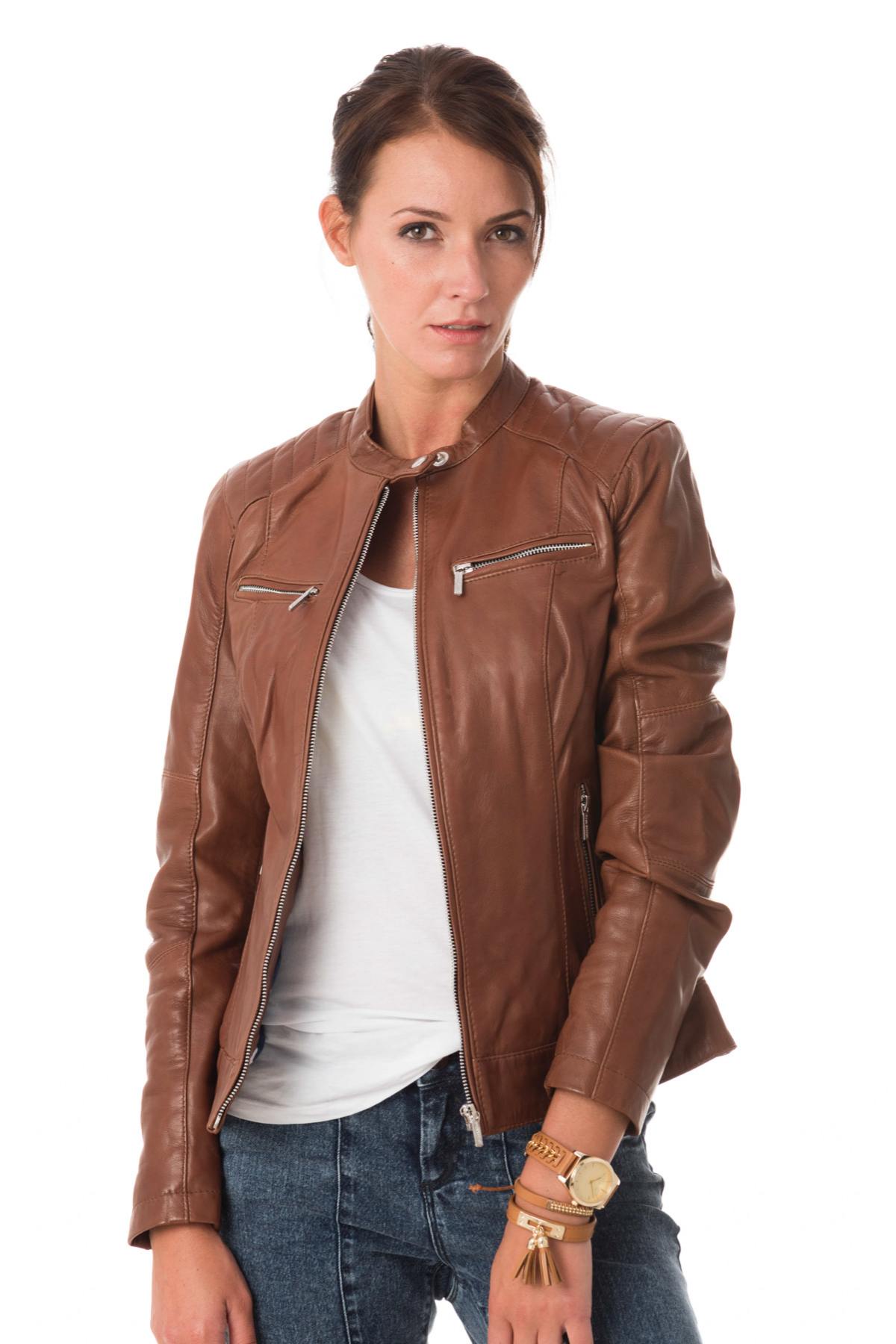 Women's lambskin biker collar jacket - Image n°4