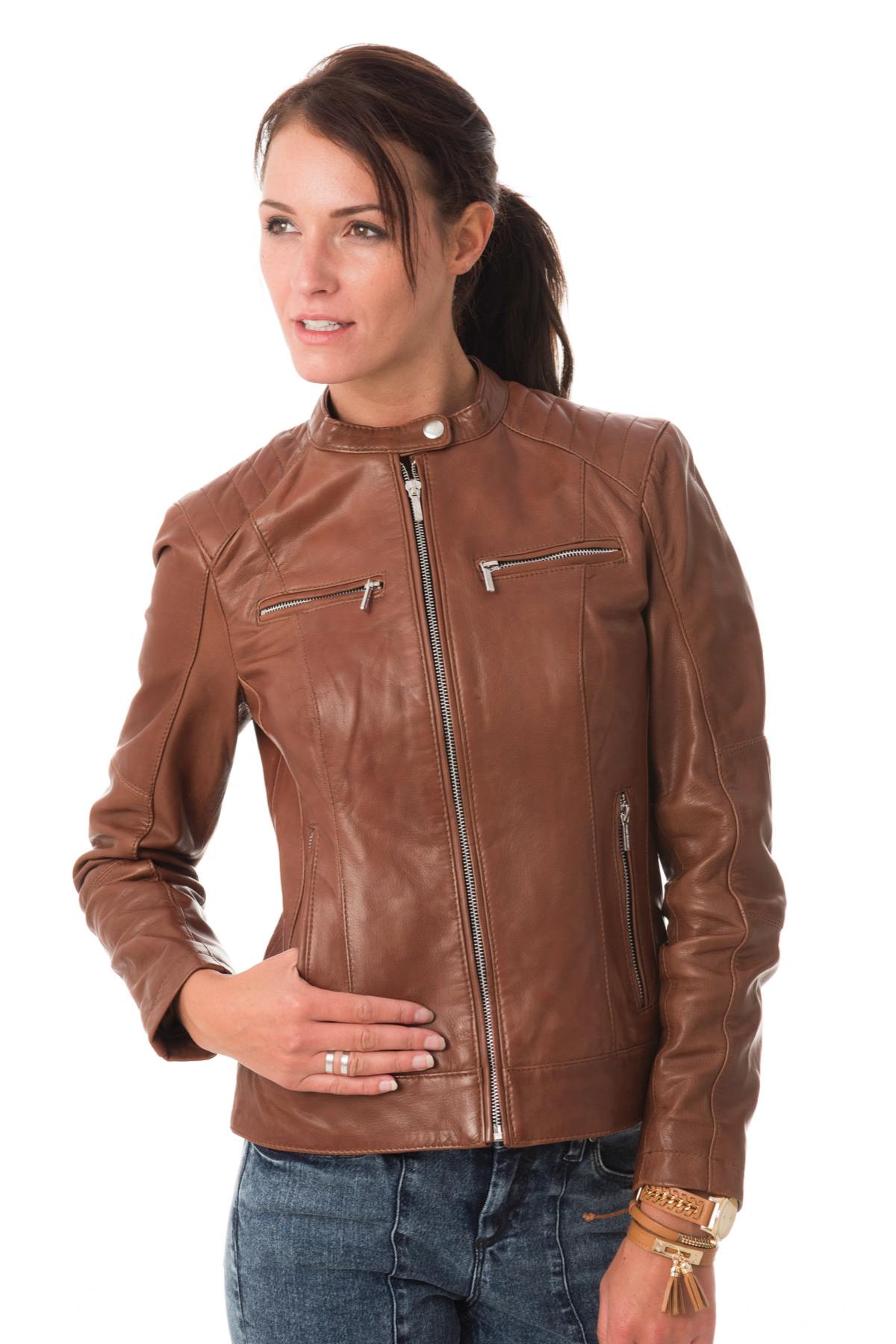 Women's lambskin biker collar jacket - Image n°3