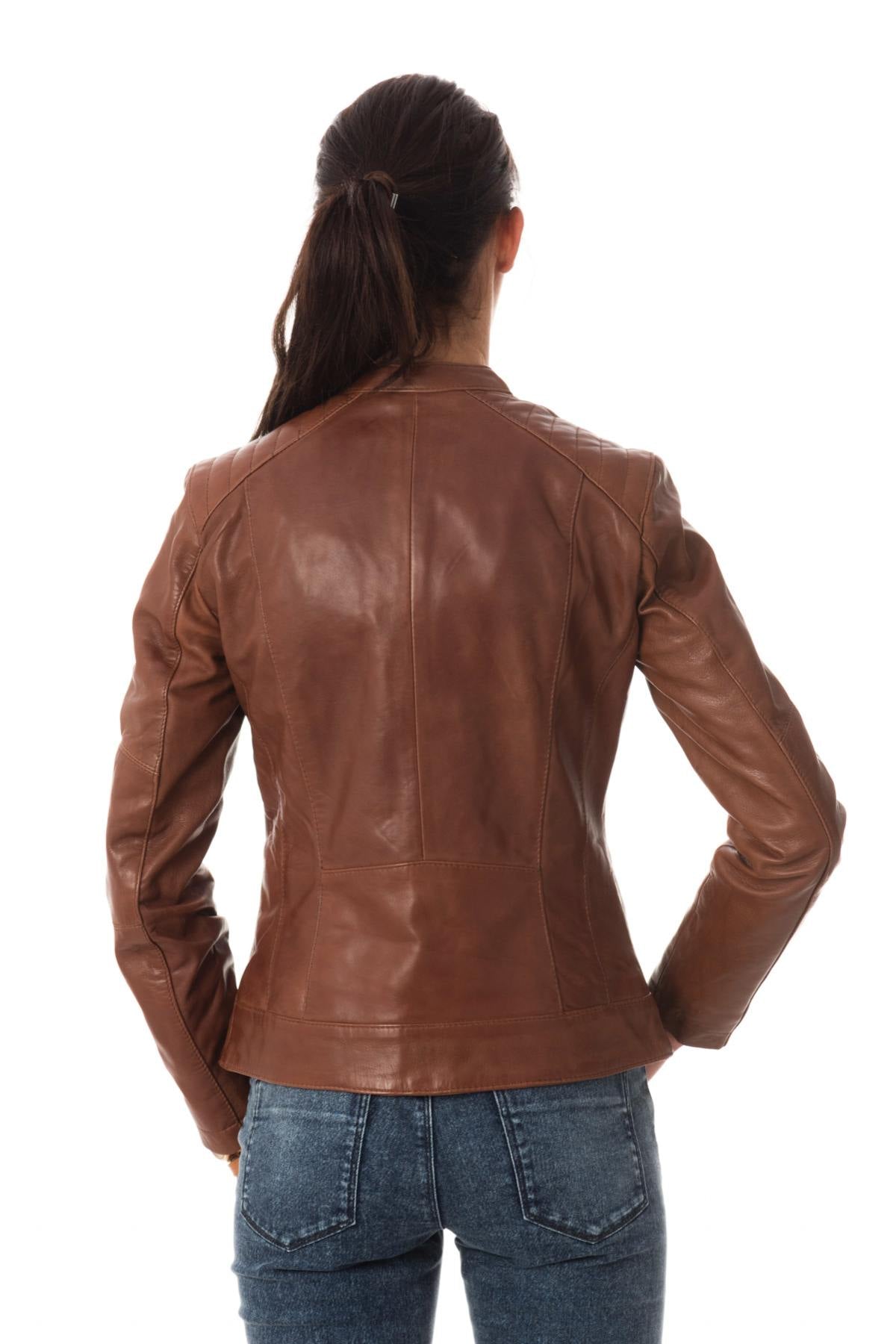 Women's lambskin biker collar jacket - Image n°6