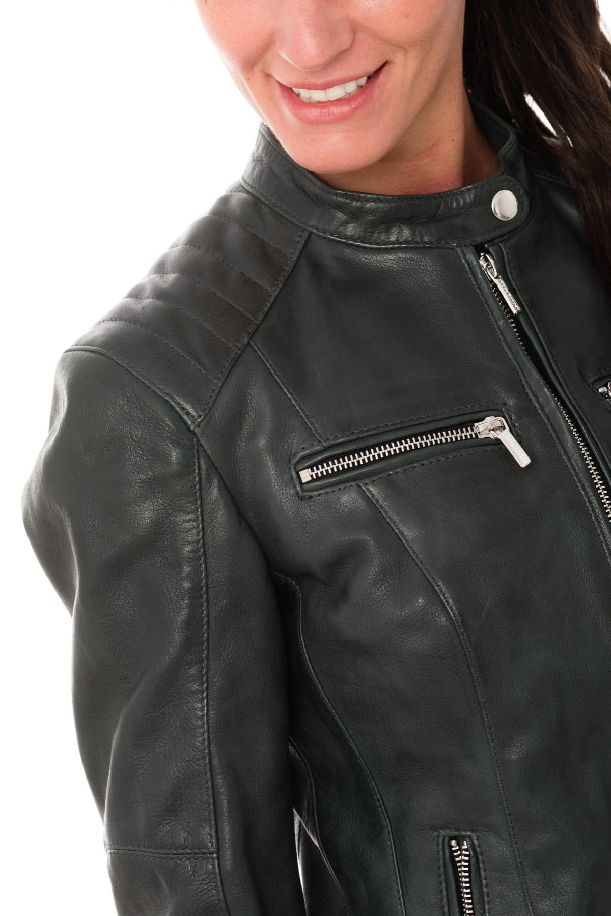 Dark green lambskin leather jacket - Image n°7