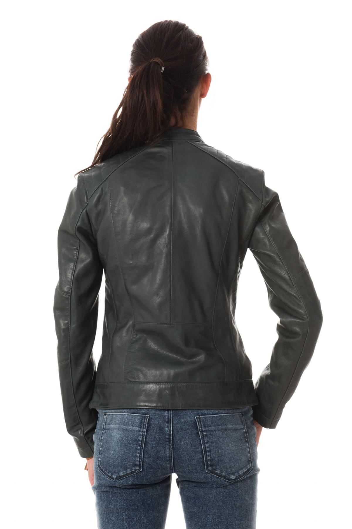 Dark green lambskin leather jacket - Image n°6