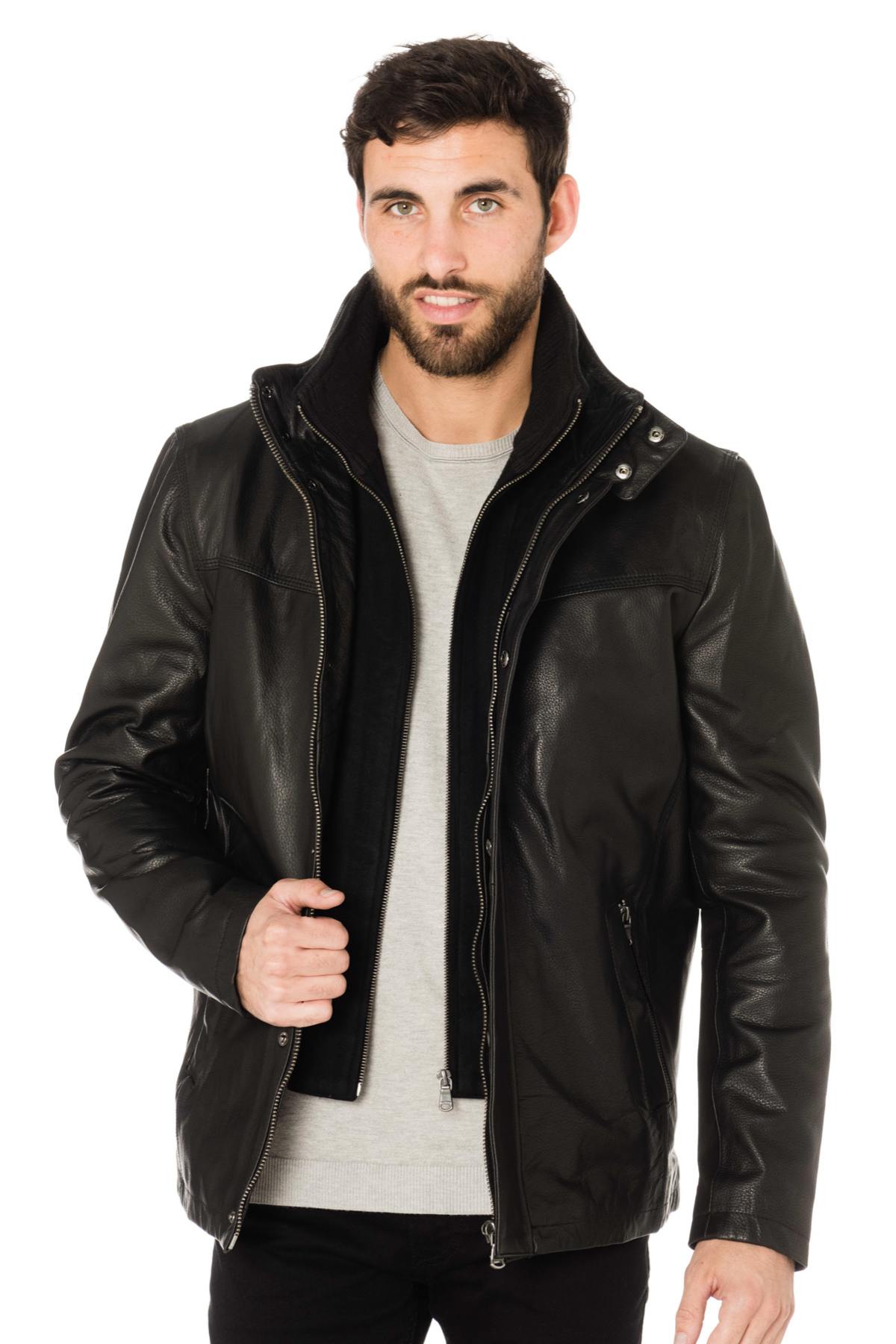 Black cowhide leather jacket - Image n°3