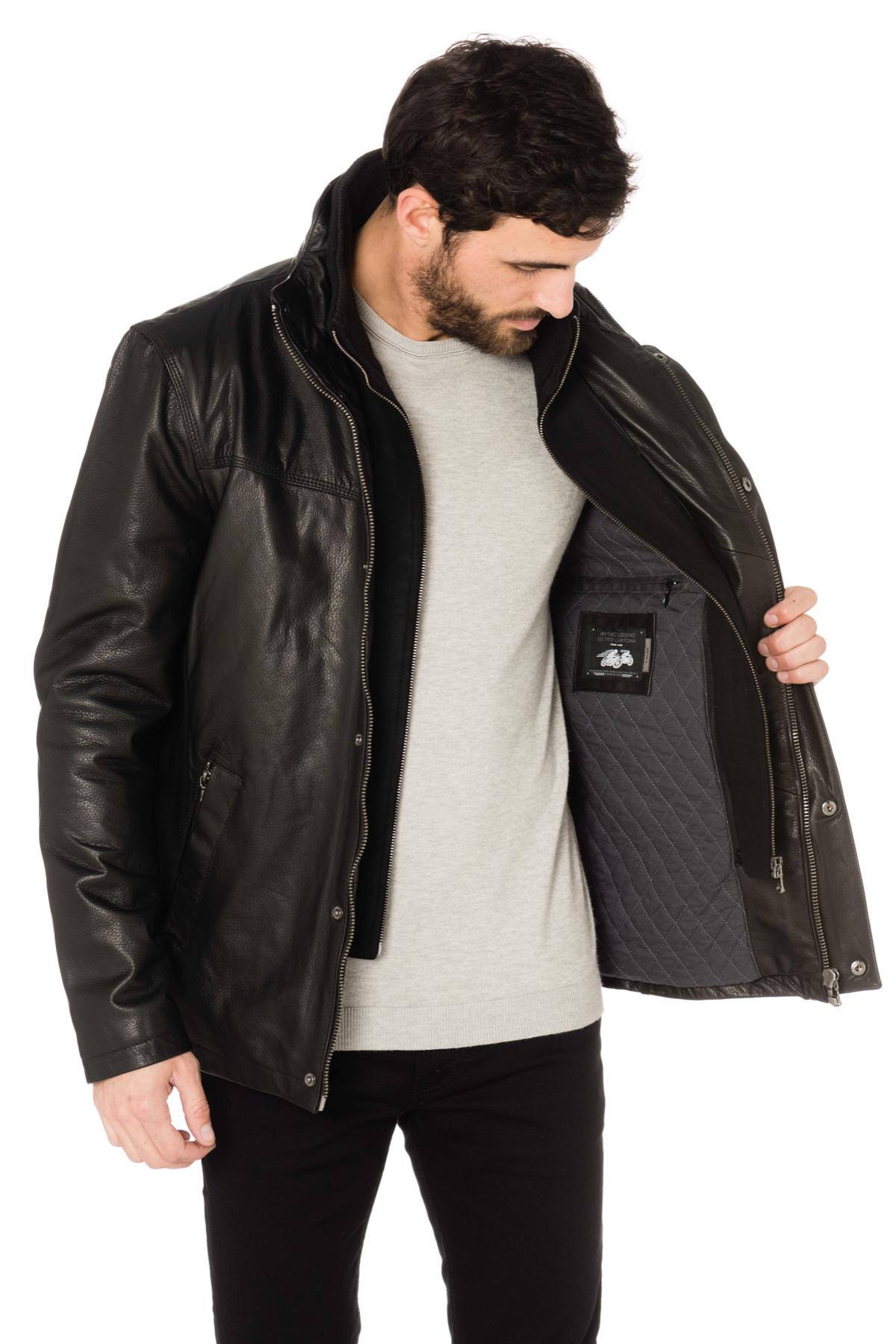 Black cowhide leather jacket - Image n°5