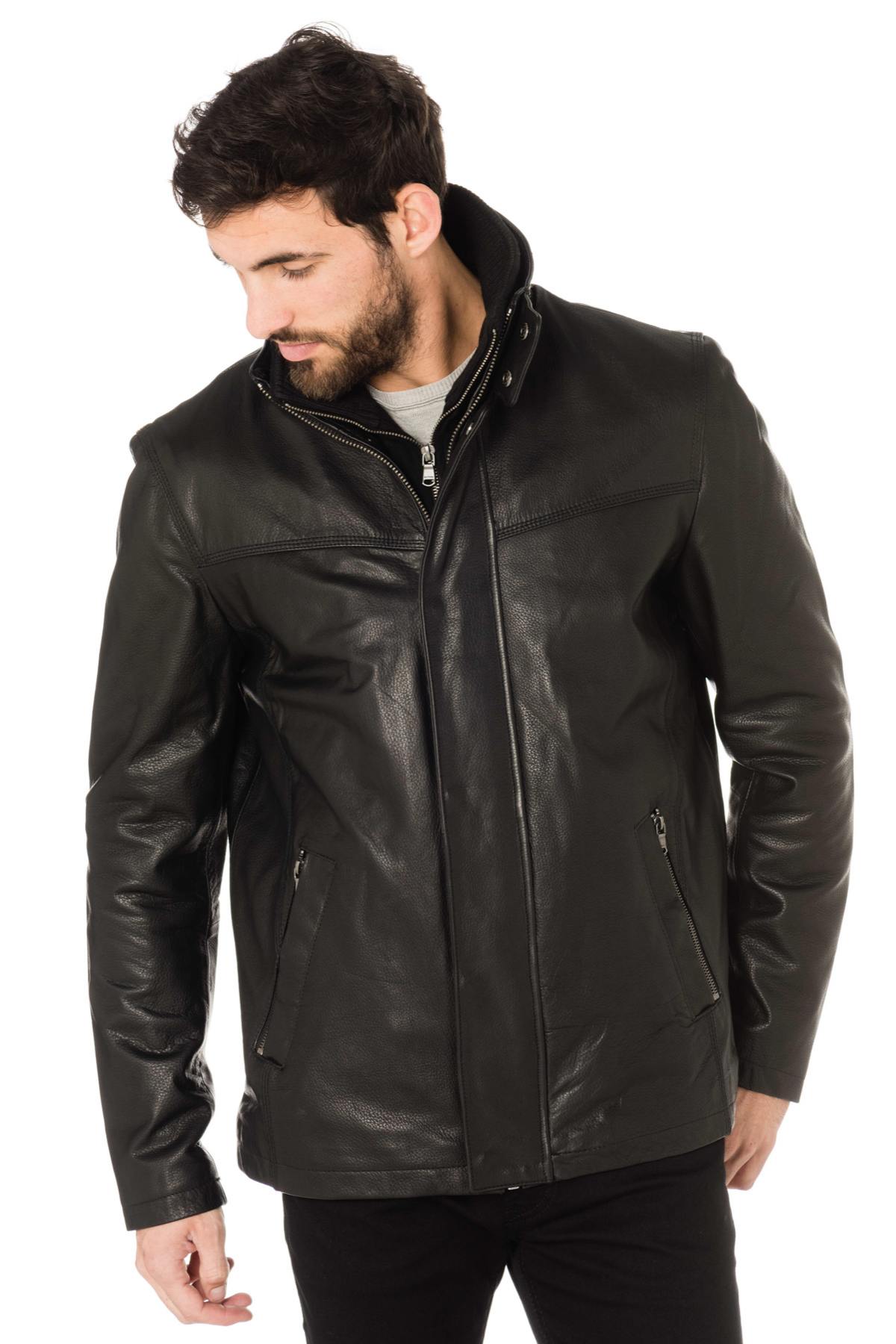 Black cowhide leather jacket - Image n°4