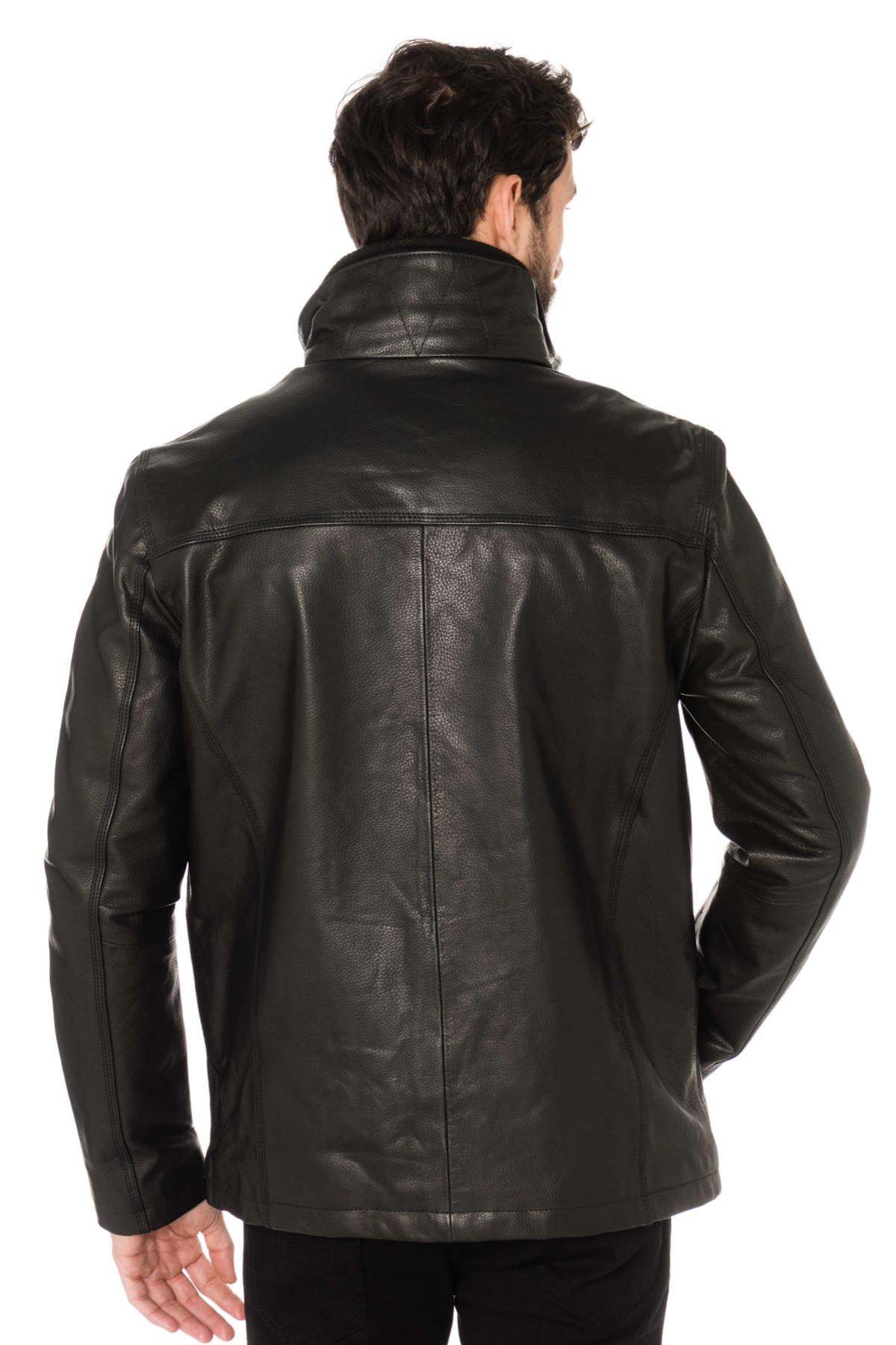 Black cowhide leather jacket - Image n°6