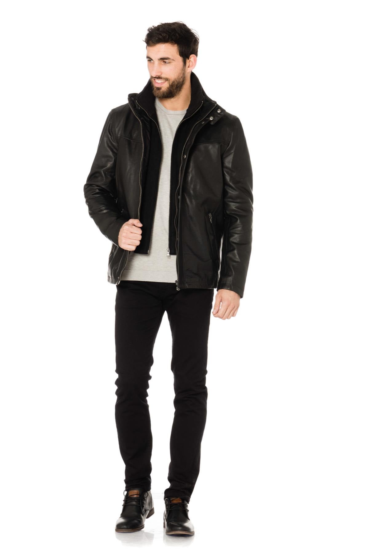 Black cowhide leather jacket - Image n°2