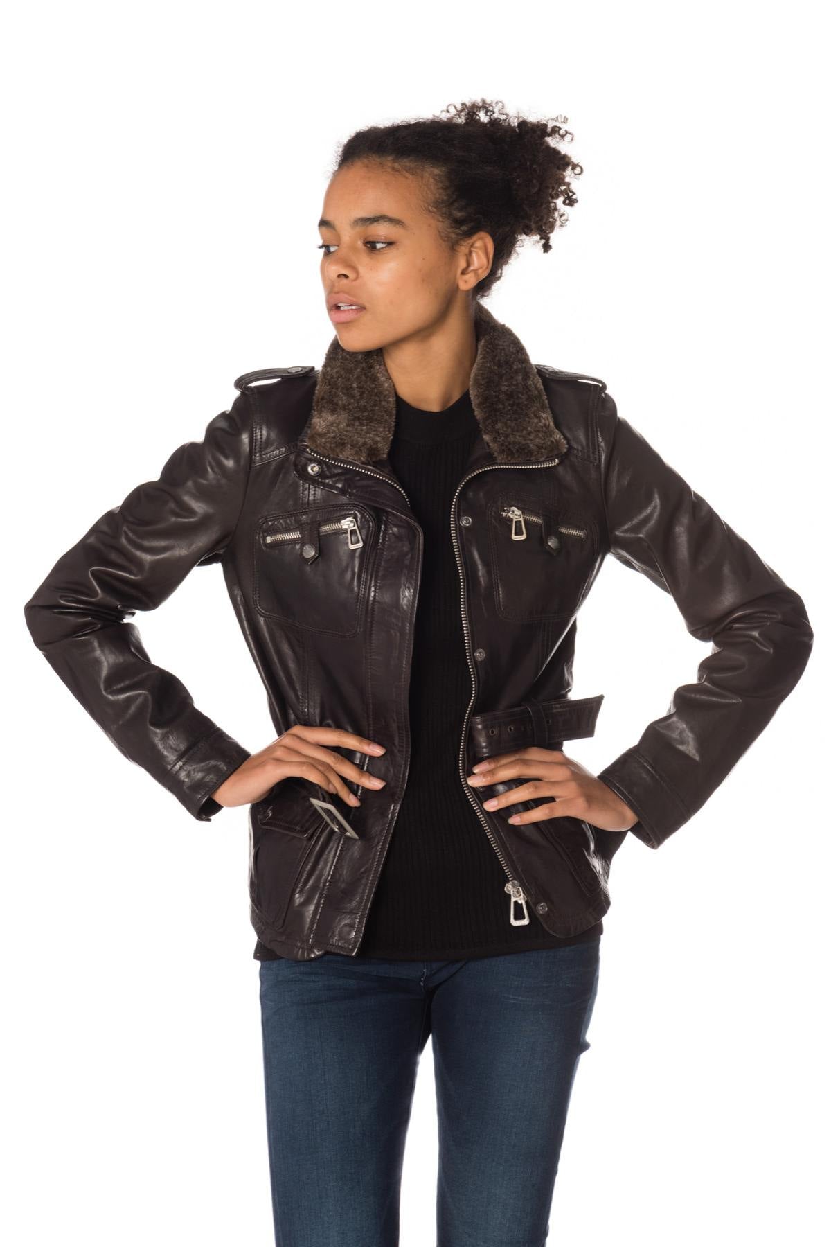 Brown sheepskin leather jacket - Image n°4