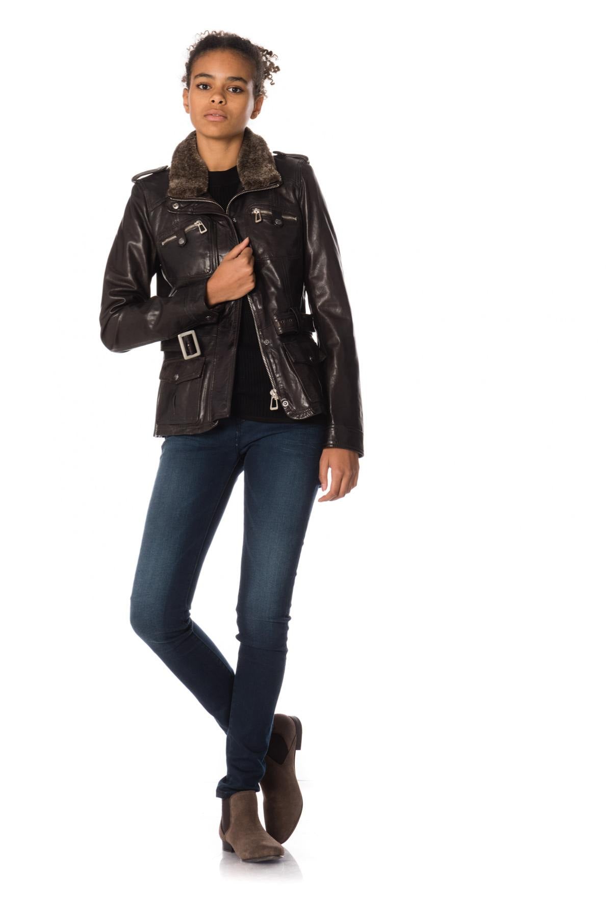 Brown sheepskin leather jacket - Image n°2