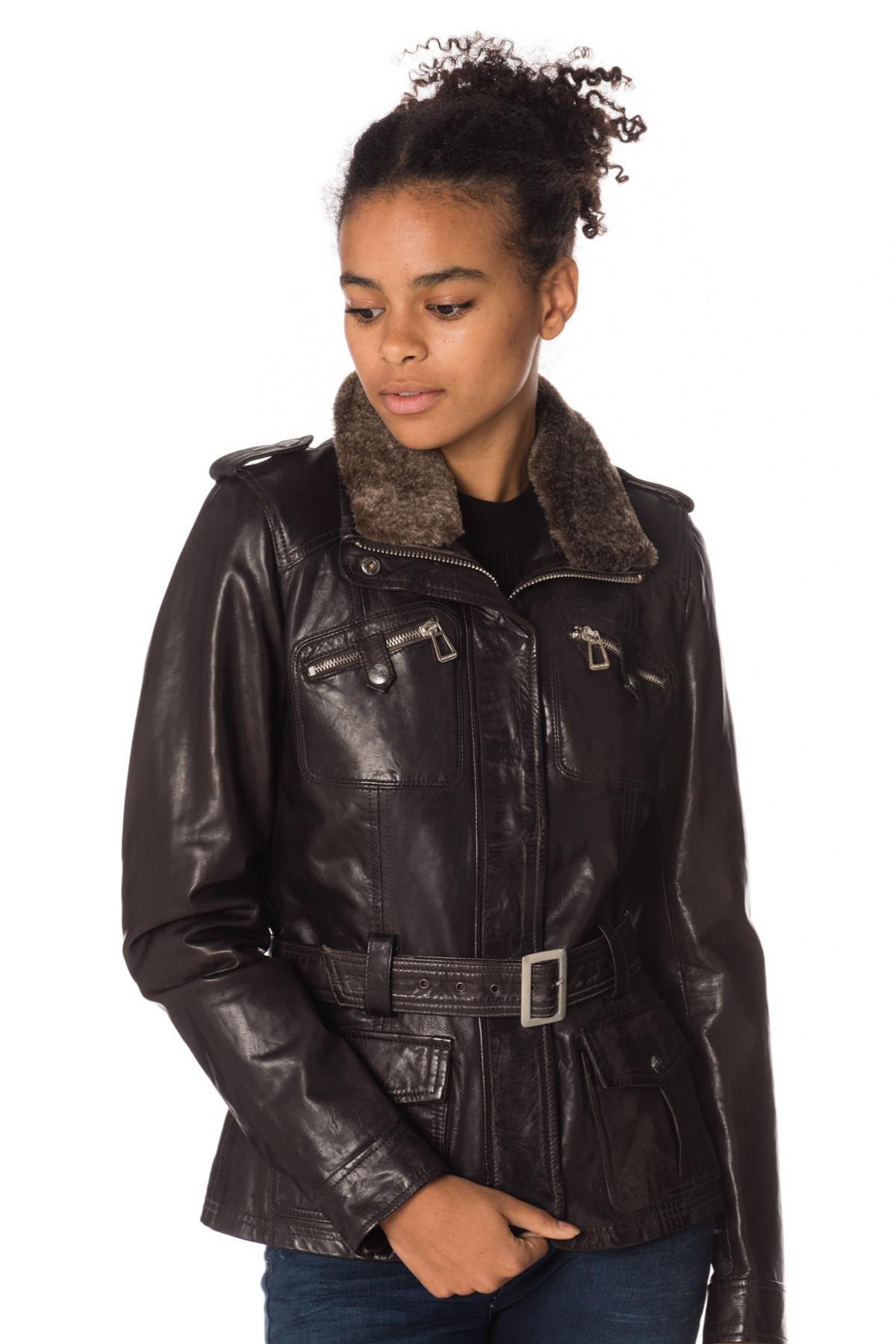 Brown sheepskin leather jacket - Image n°1