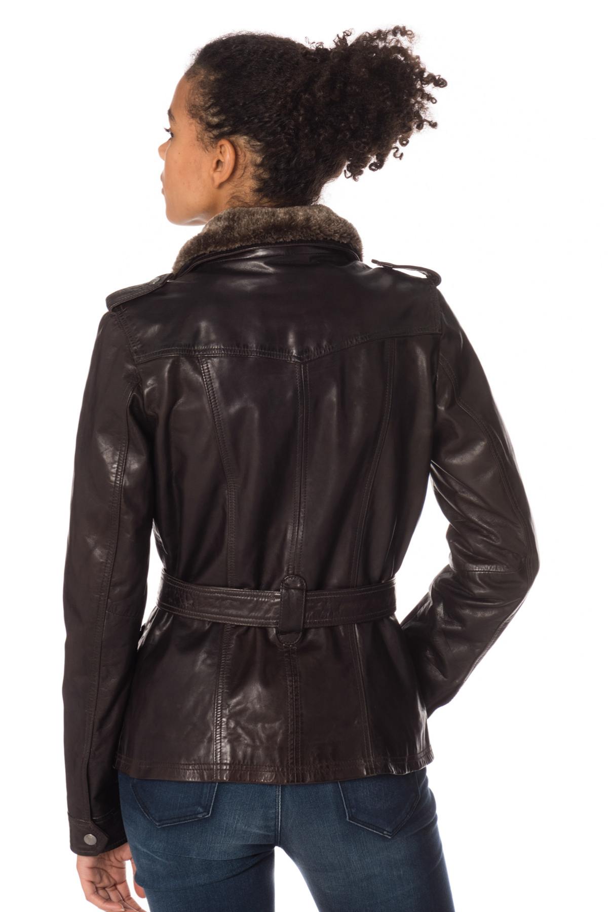 Brown sheepskin leather jacket - Image n°6