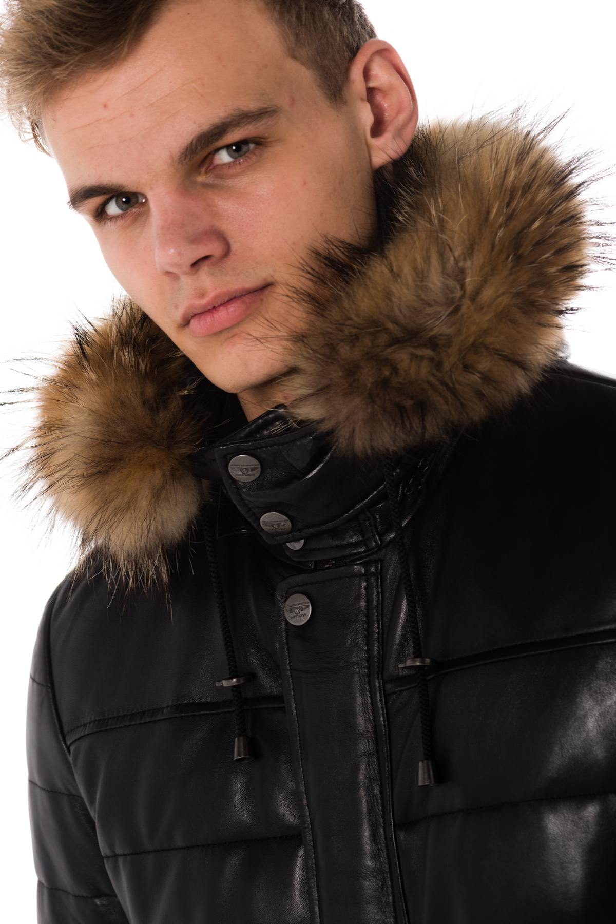  Men's black leather down jacket - Image n°6