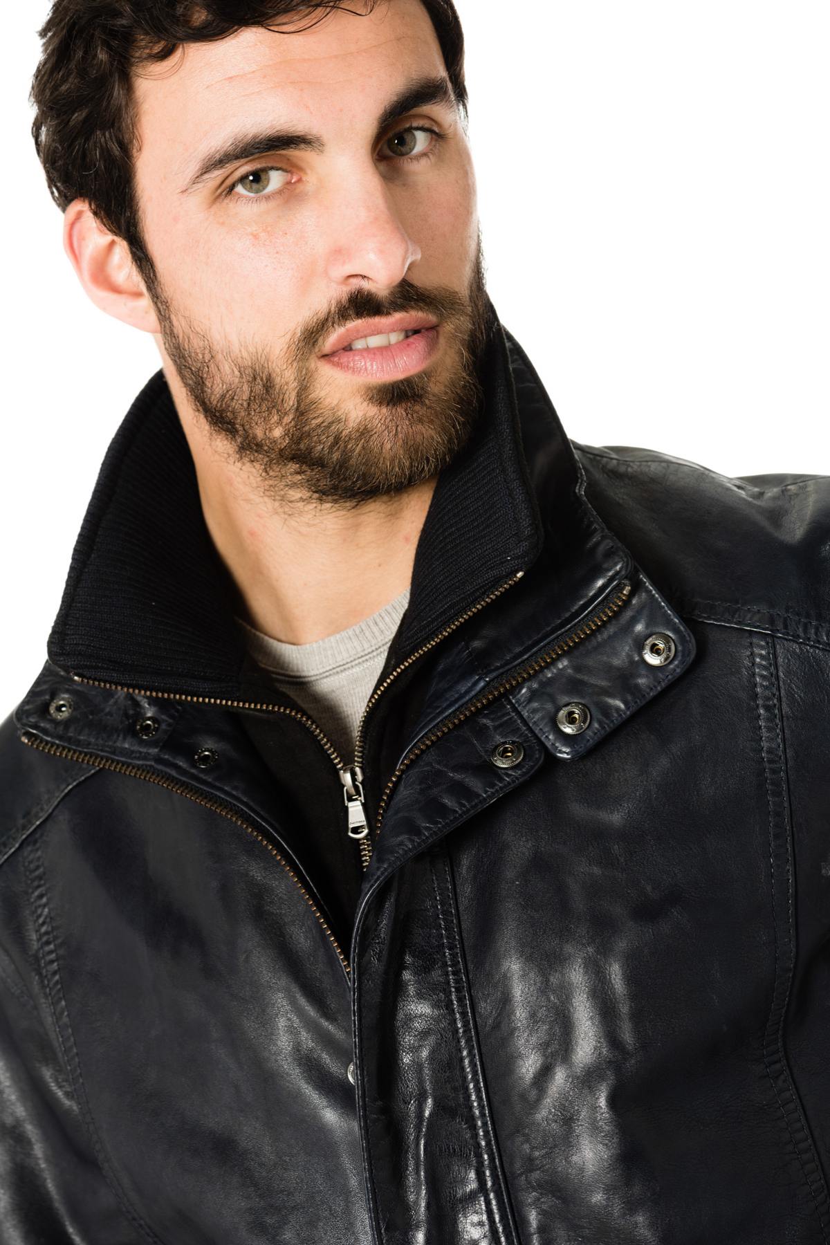 Men's navy blue lambskin leather jacket - Image n°6