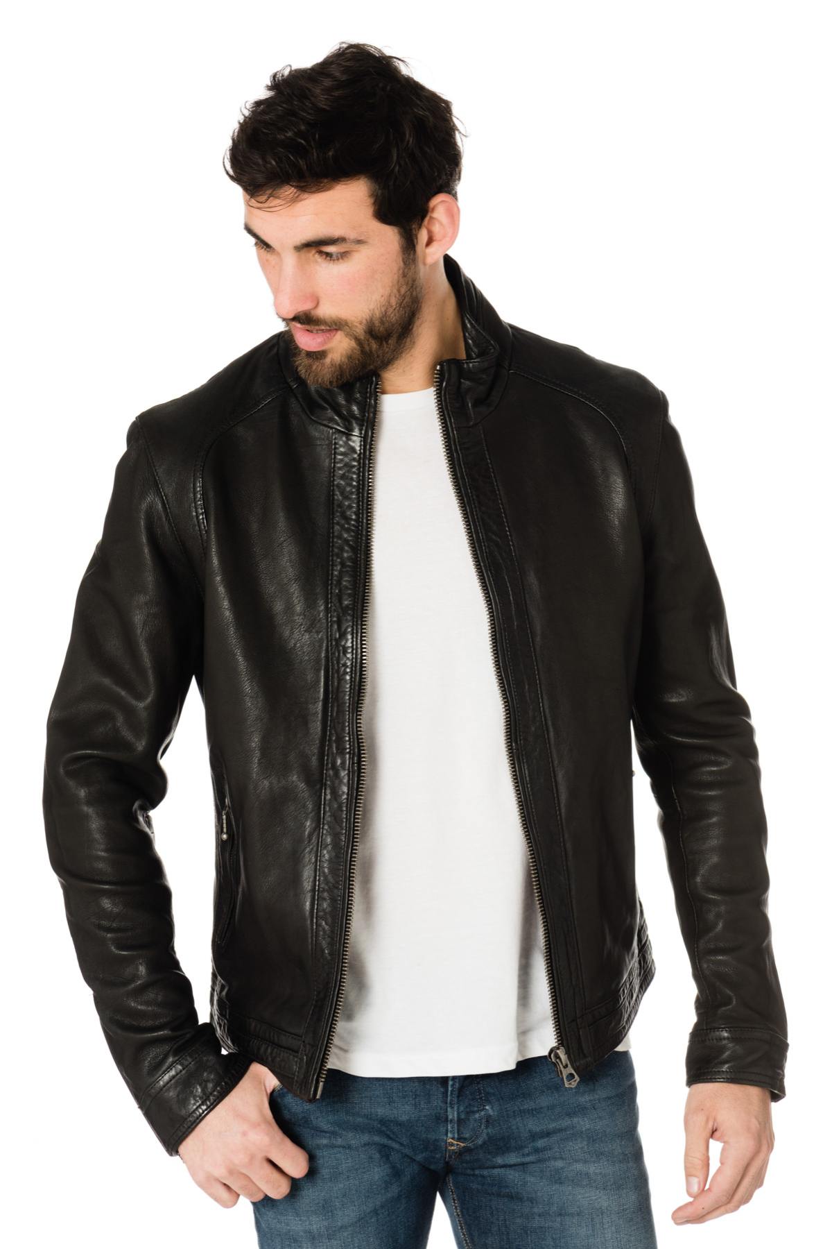 Men's black lambskin leather jacket - Image n°3