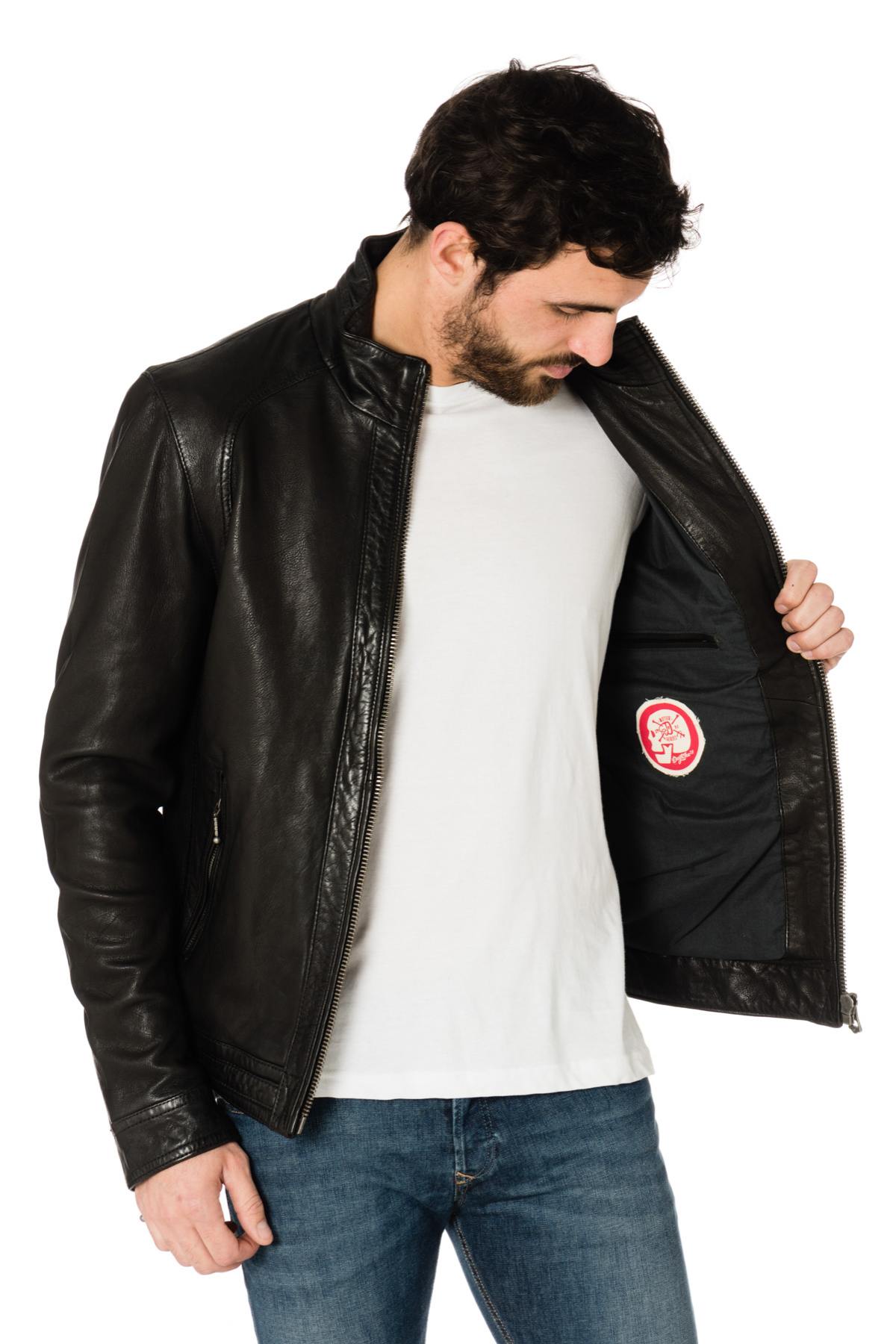 Men's black lambskin leather jacket - Image n°4