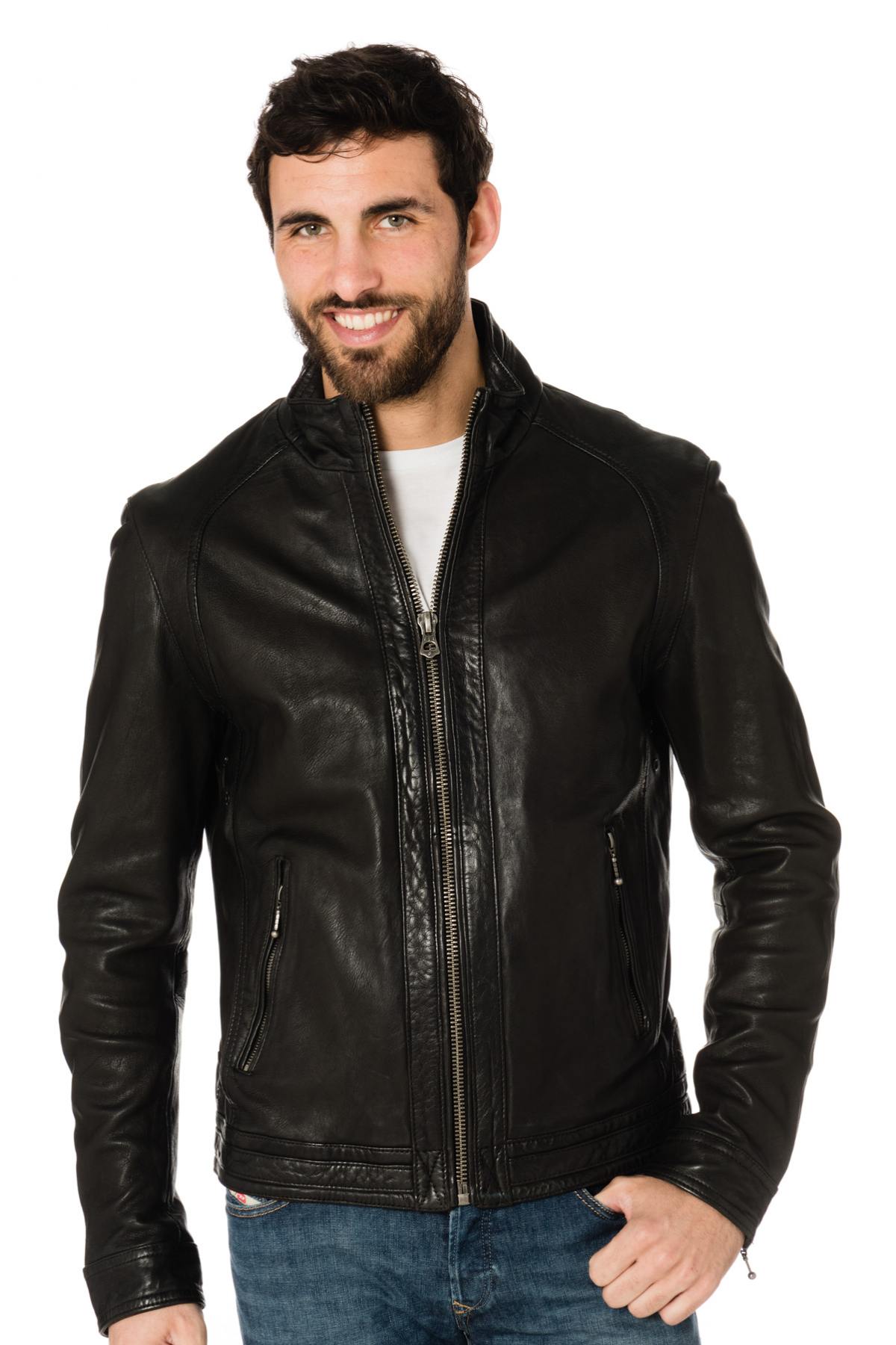 Men's black lambskin leather jacket - Image n°1