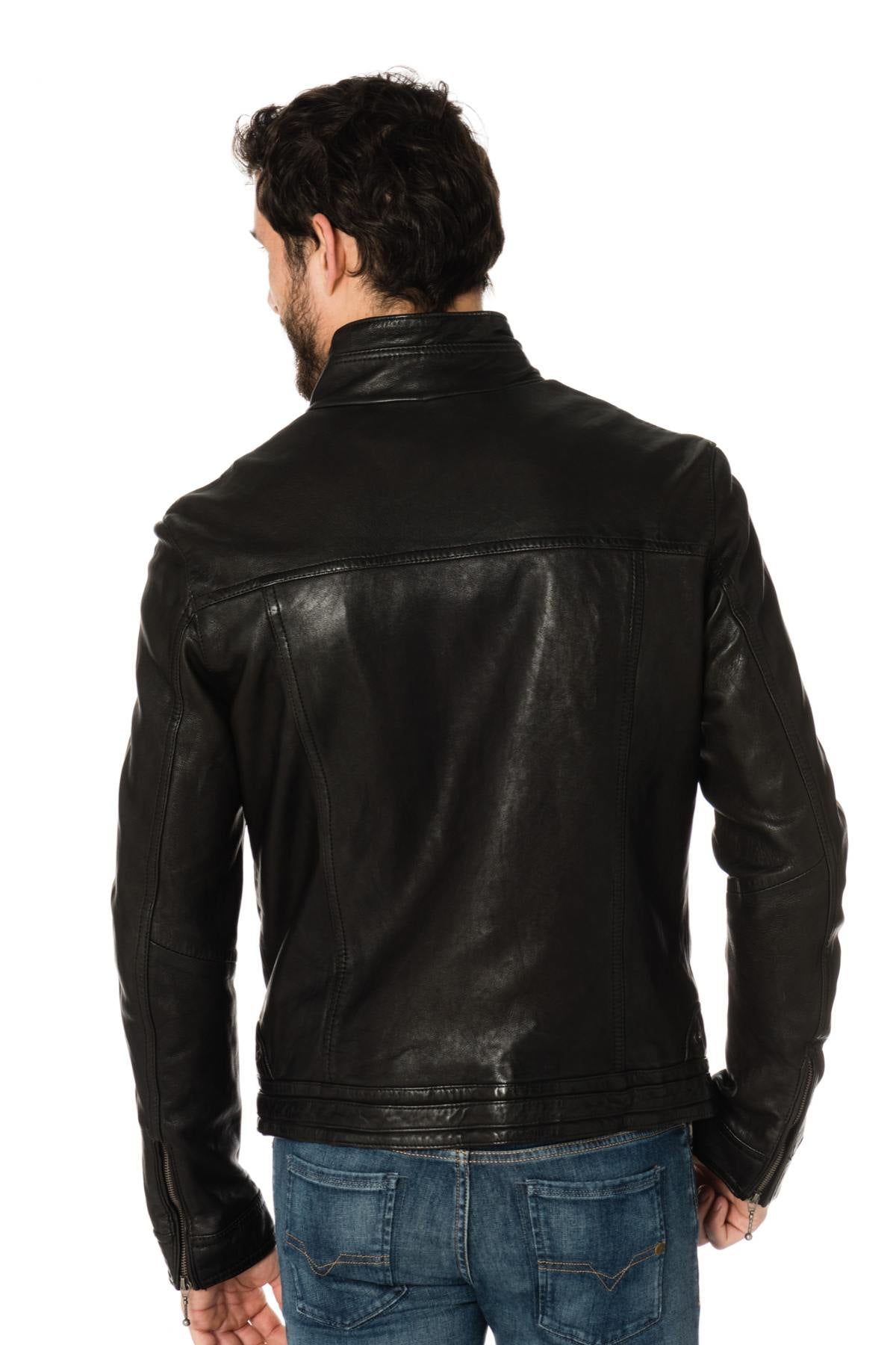 Men's black lambskin leather jacket - Image n°5