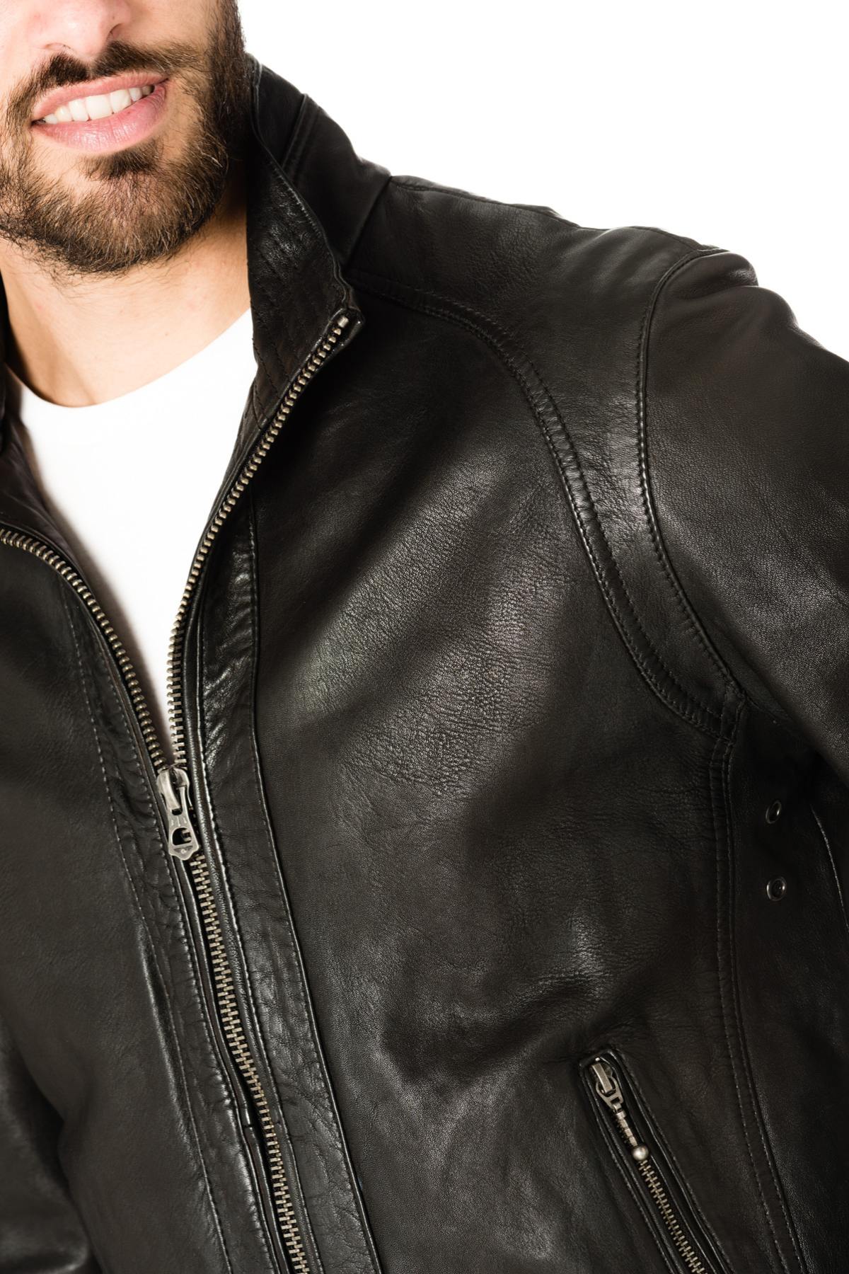 Men's black lambskin leather jacket - Image n°6