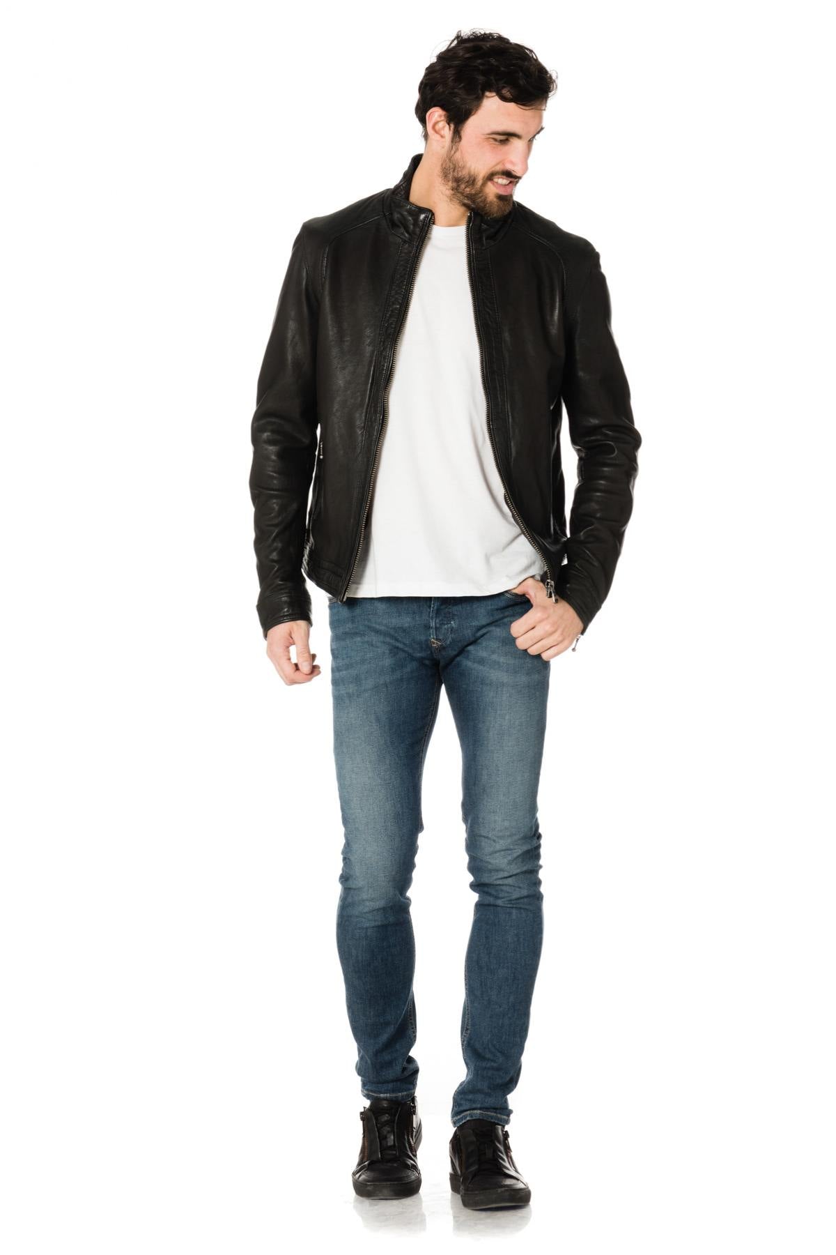 Men's black lambskin leather jacket - Image n°2