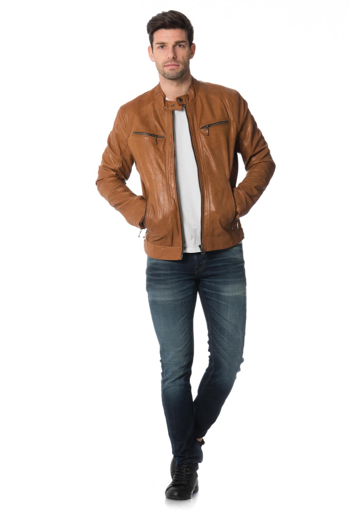 Tan lambskin leather jacket - Image n°2