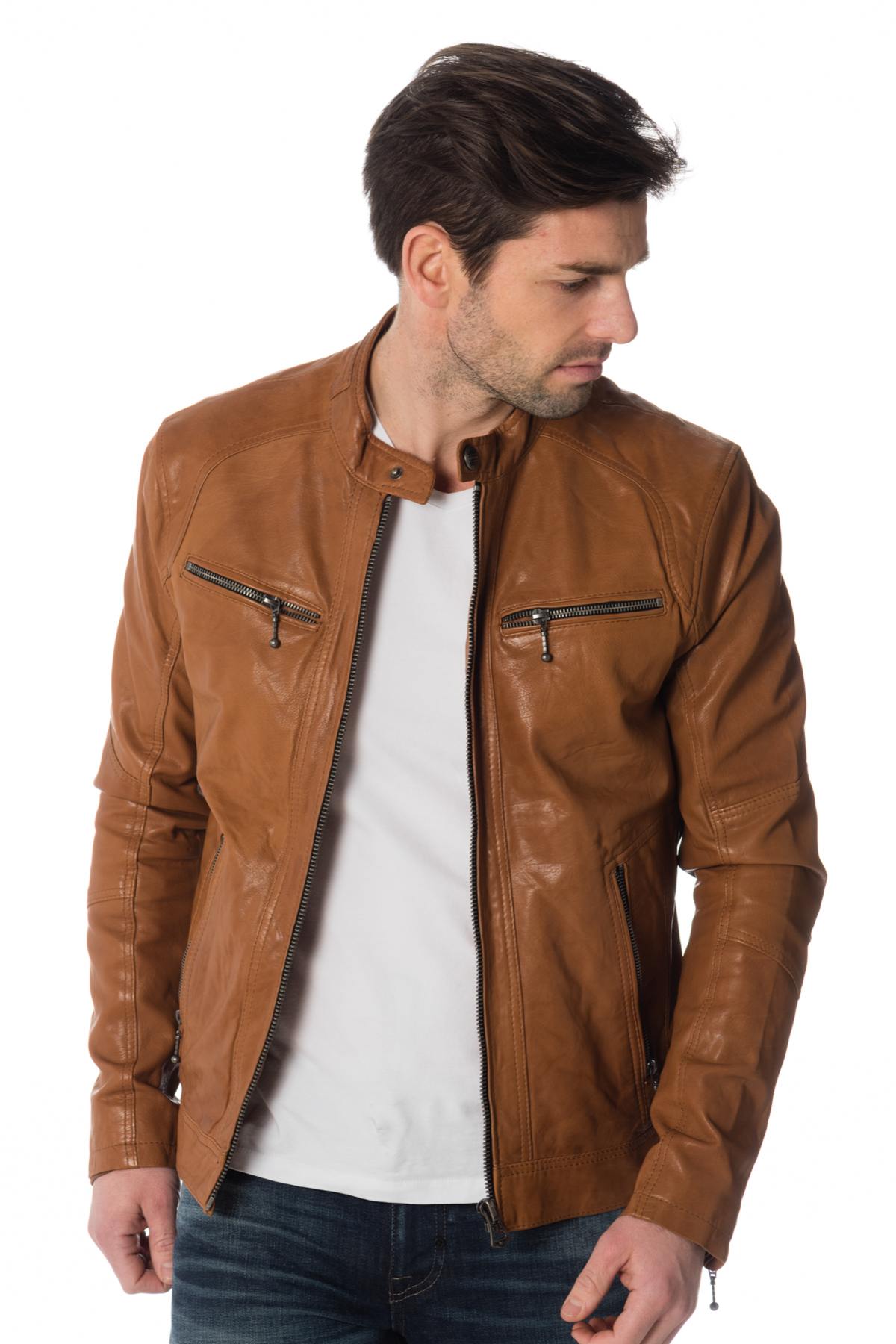 Tan lambskin leather jacket - Image n°3