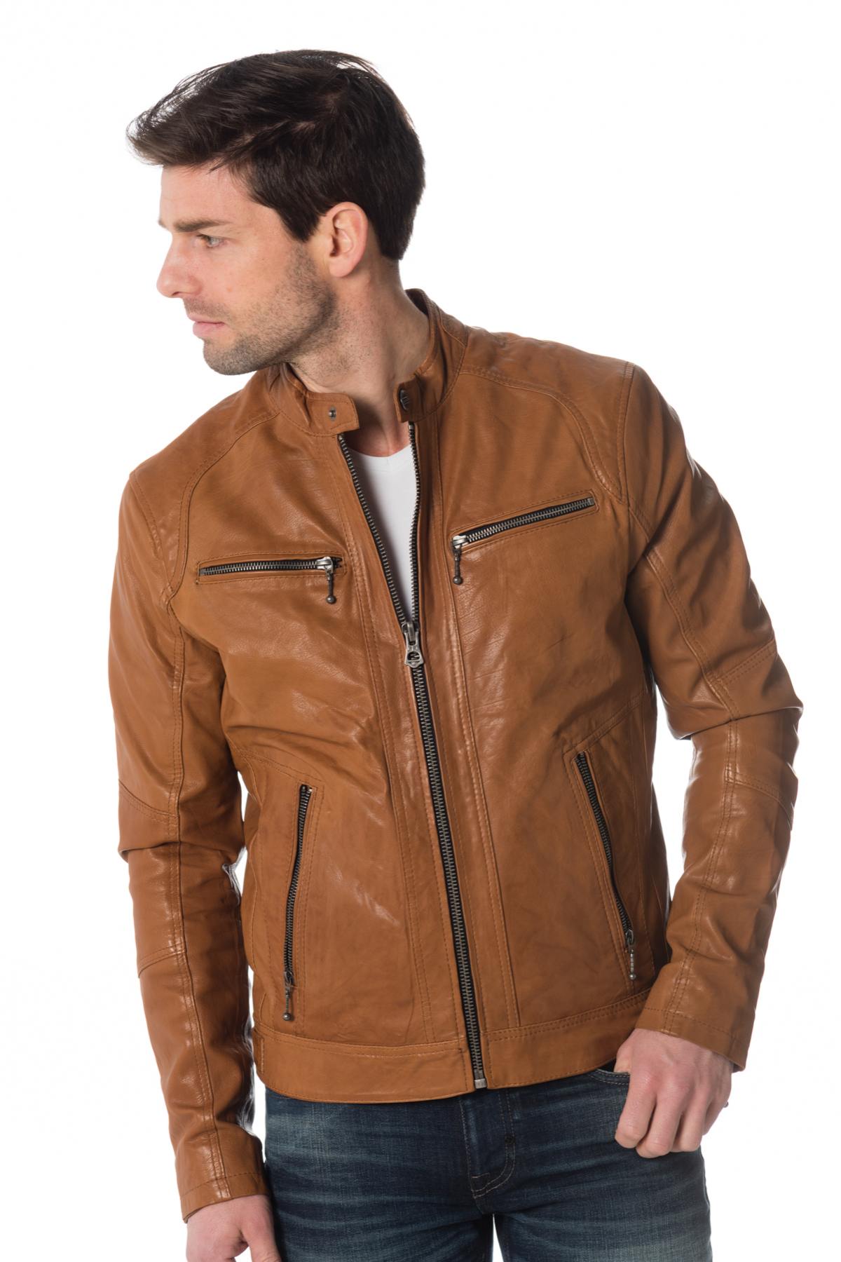 Tan lambskin leather jacket - Image n°4