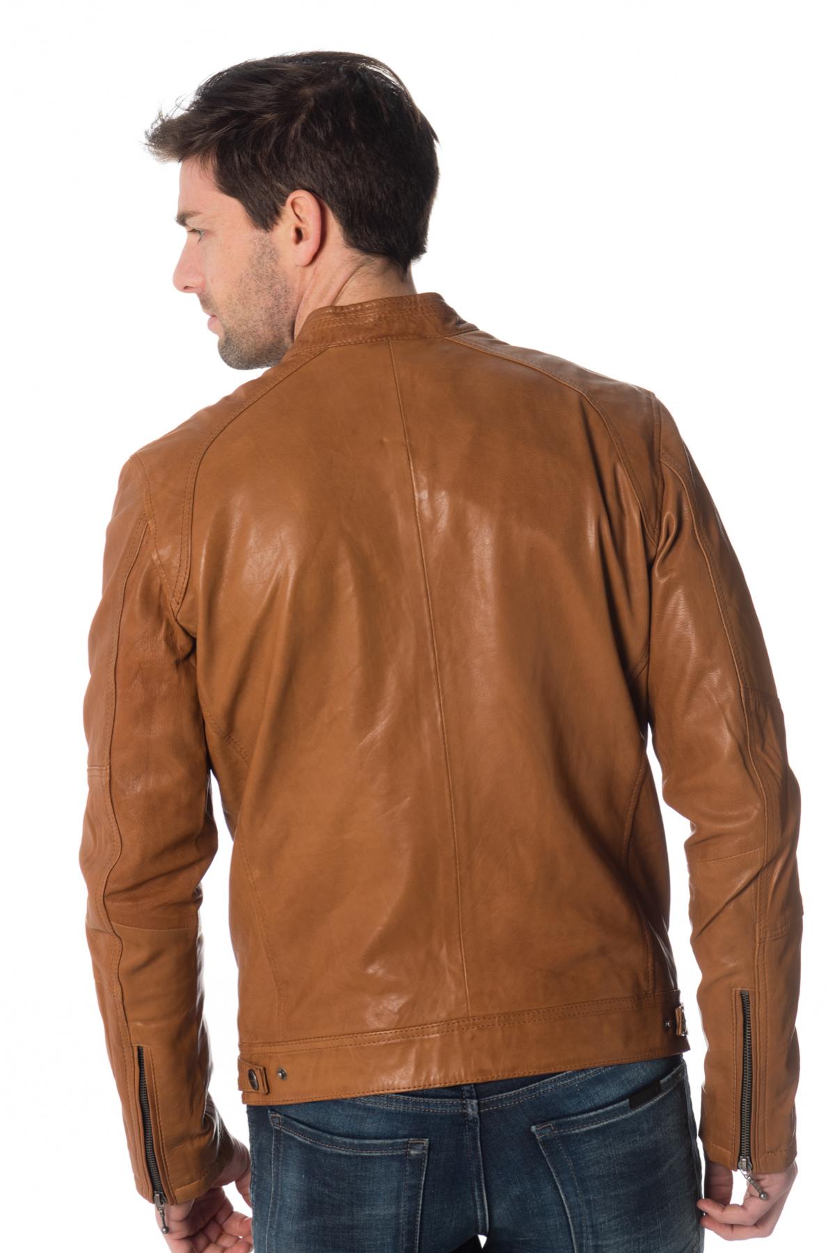 Tan lambskin leather jacket - Image n°6