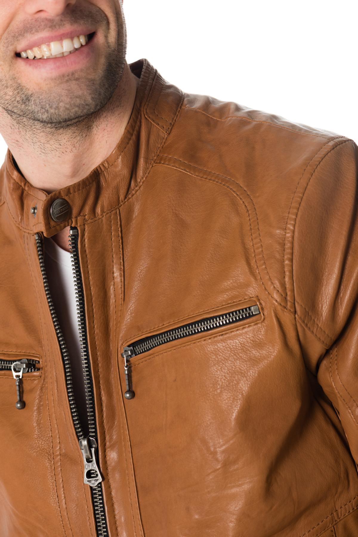 Tan lambskin leather jacket - Image n°7