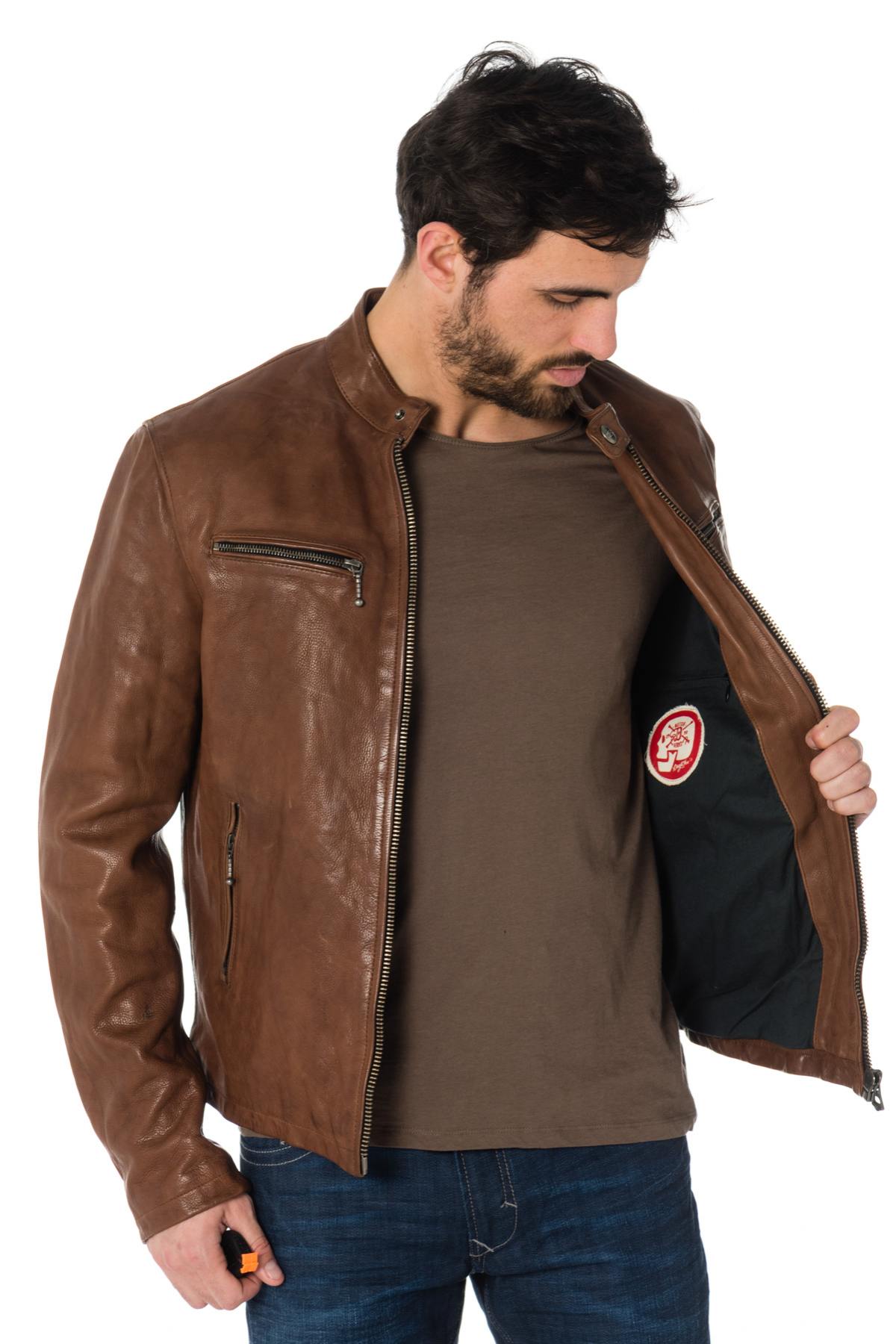 Bison-colored grained cowhide leather jacket - Image n°4