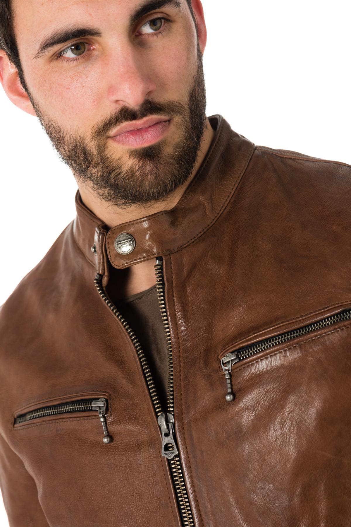 Bison-colored grained cowhide leather jacket - Image n°6