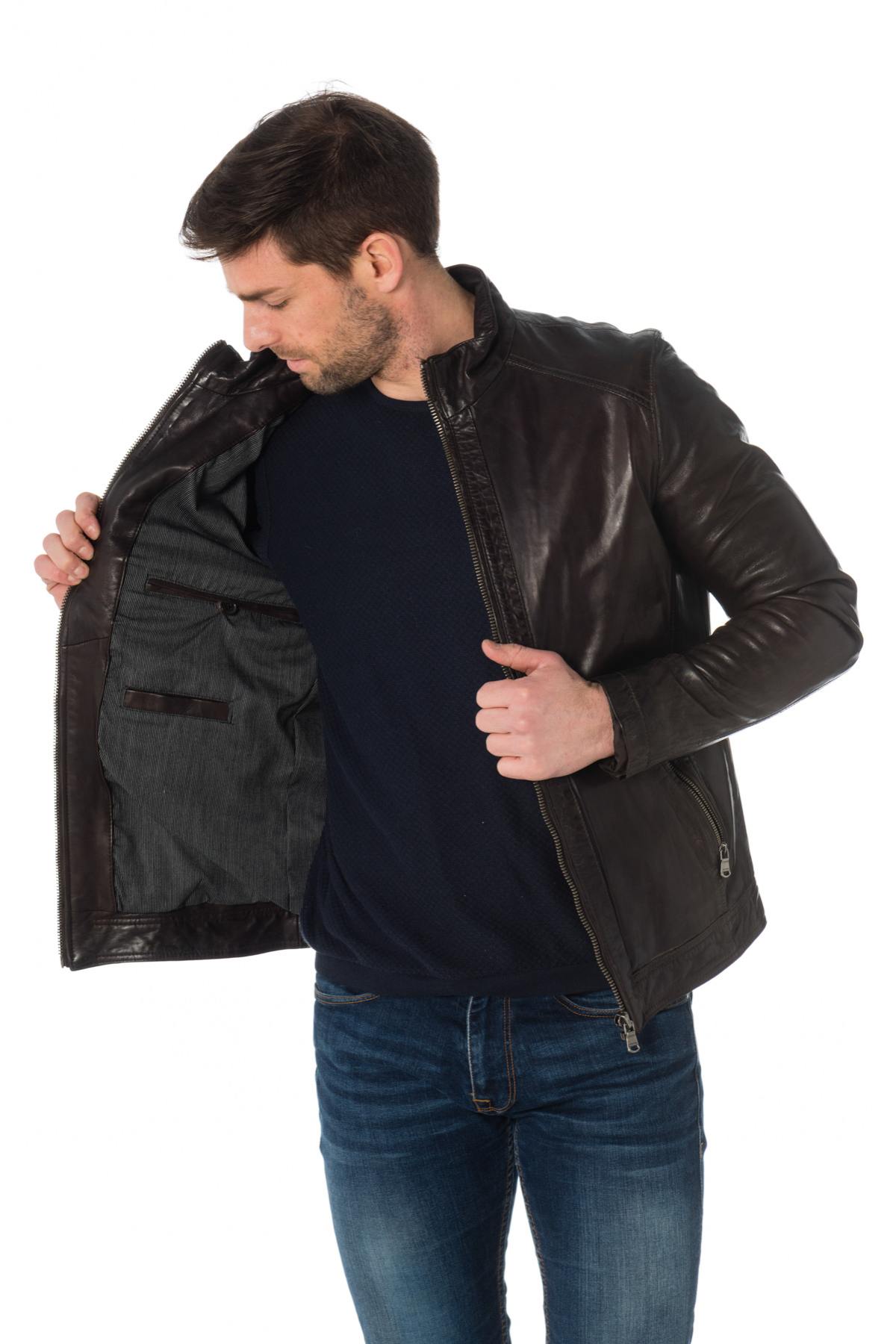 Dark brown lambskin leather jacket - Image n°5