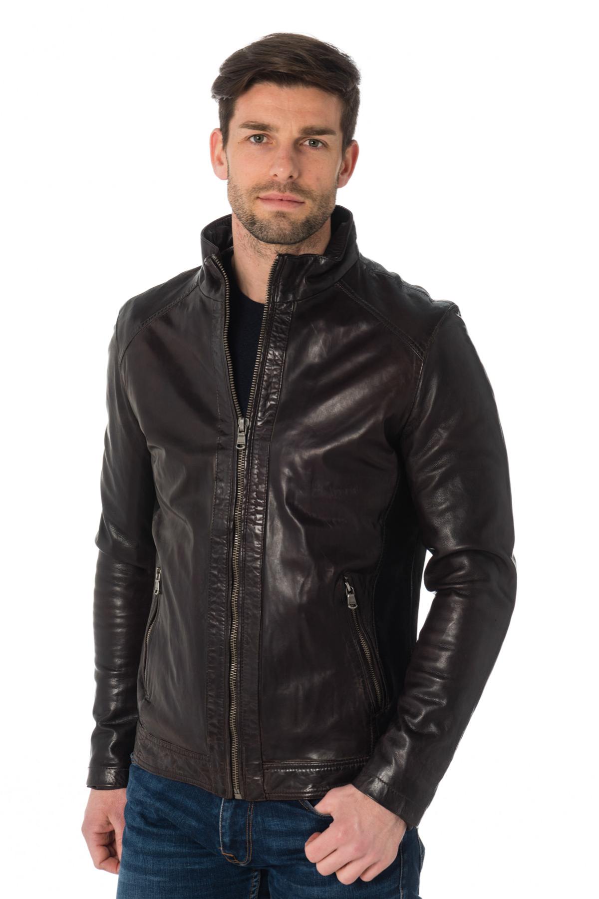 Dark brown lambskin leather jacket - Image n°1