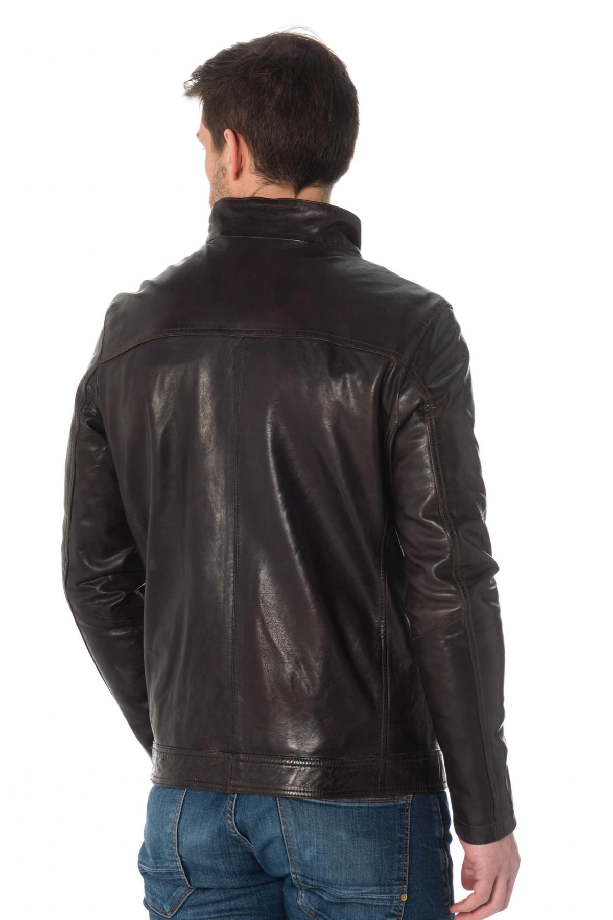 Dark brown lambskin leather jacket - Image n°4