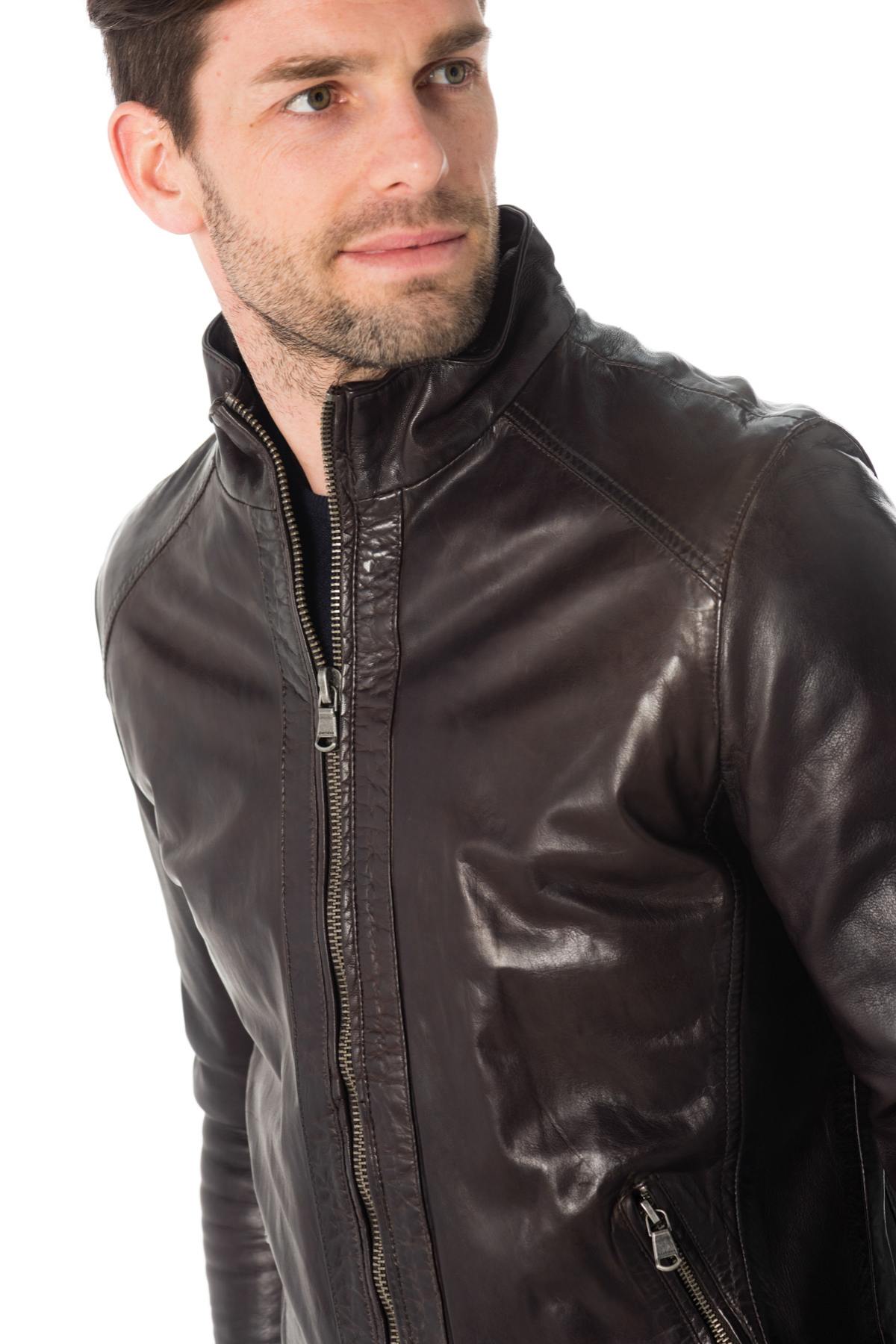 Dark brown lambskin leather jacket - Image n°3