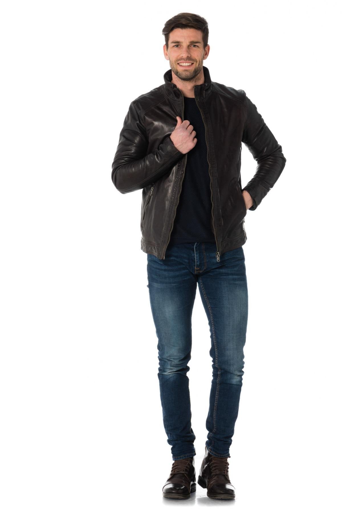 Dark brown lambskin leather jacket - Image n°2