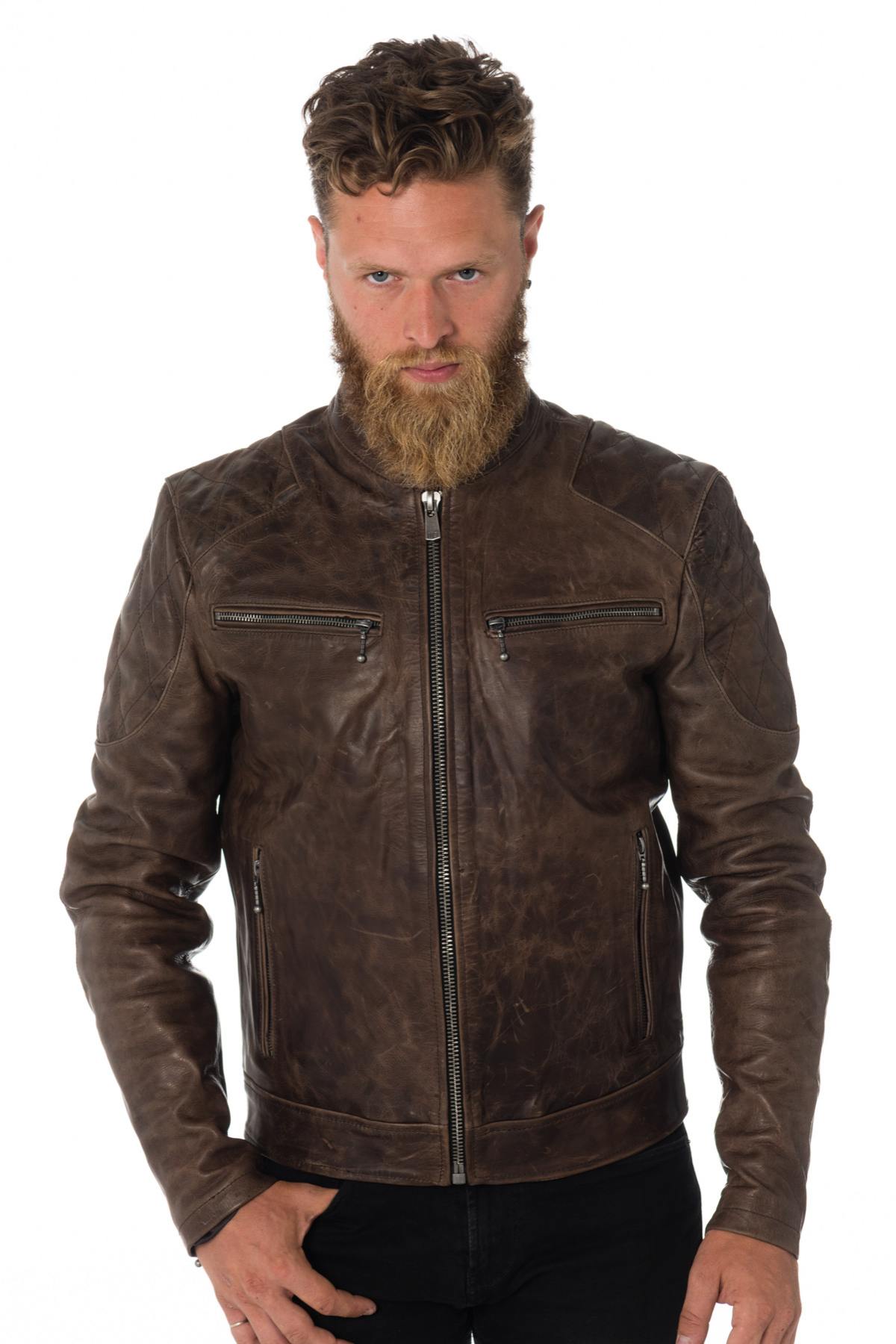 Daytona aged and worn-effect cowhide leather jacket - Image n°1