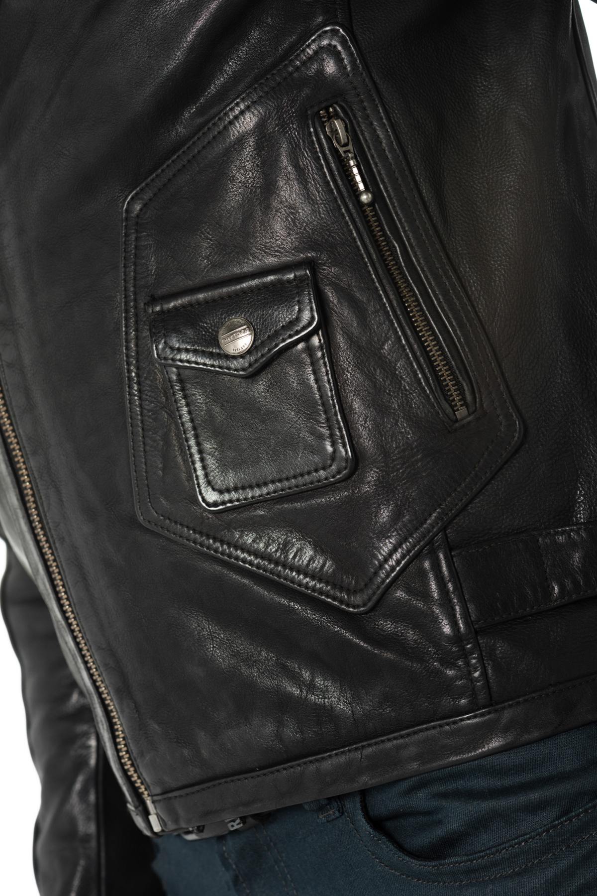 Men's black cowhide leather biker jacket - Image n°6