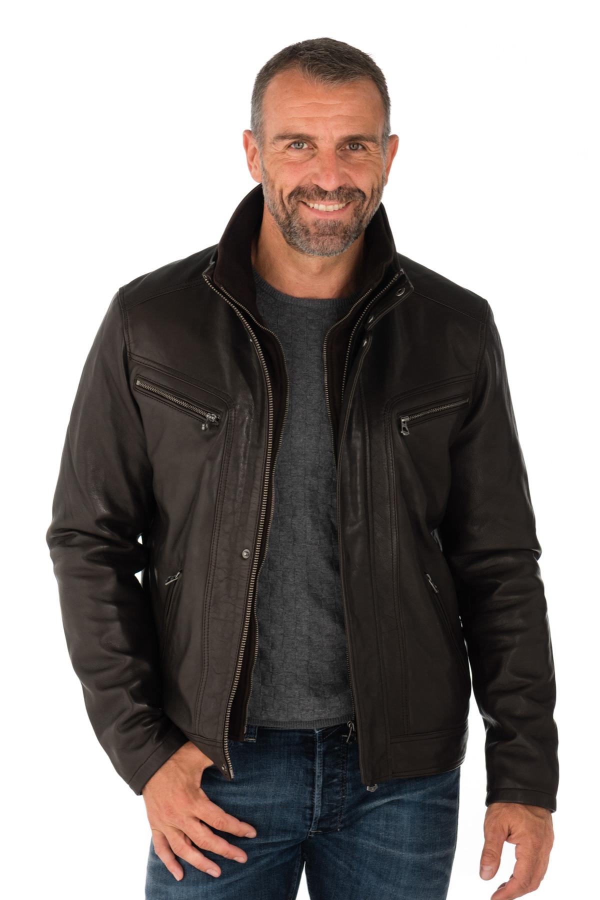 Daytona men's dark brown leather jacket - Image n°3