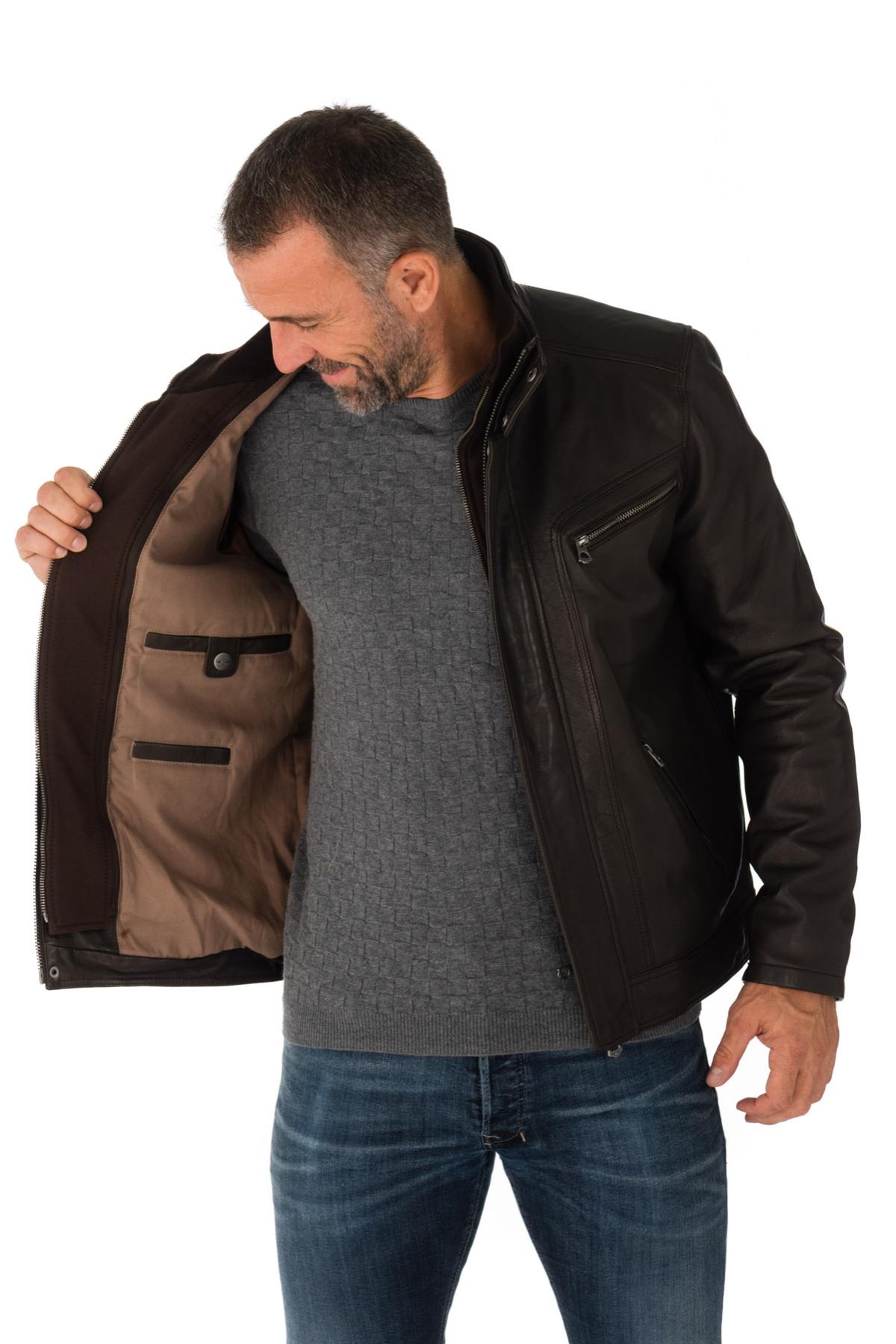 Daytona men's dark brown leather jacket - Image n°5