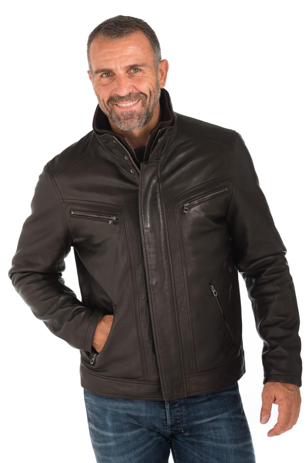 Daytona men's dark brown leather jacket - Image n°1