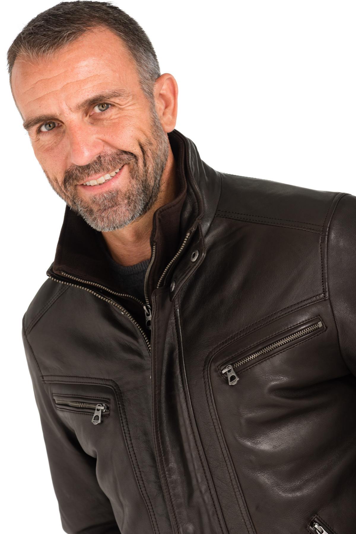 Daytona men's dark brown leather jacket - Image n°4