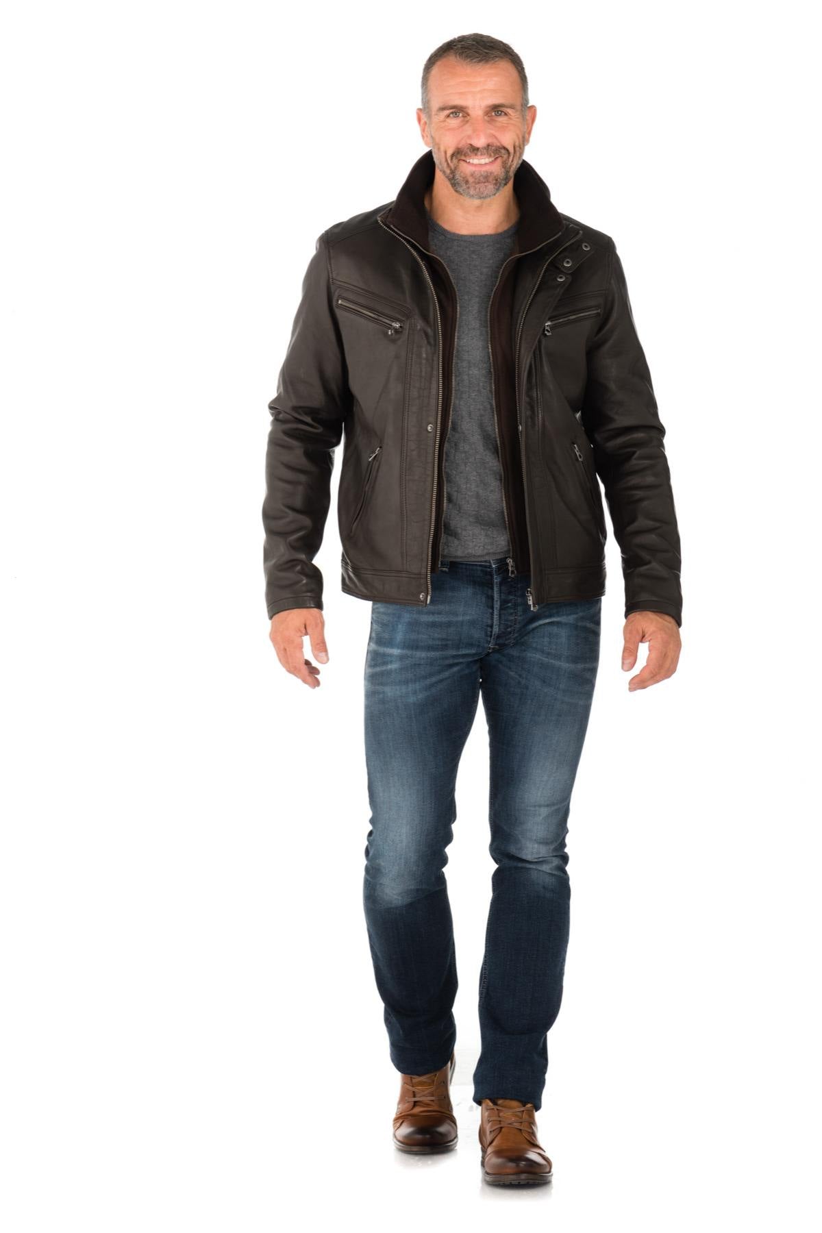 Daytona men's dark brown leather jacket - Image n°2