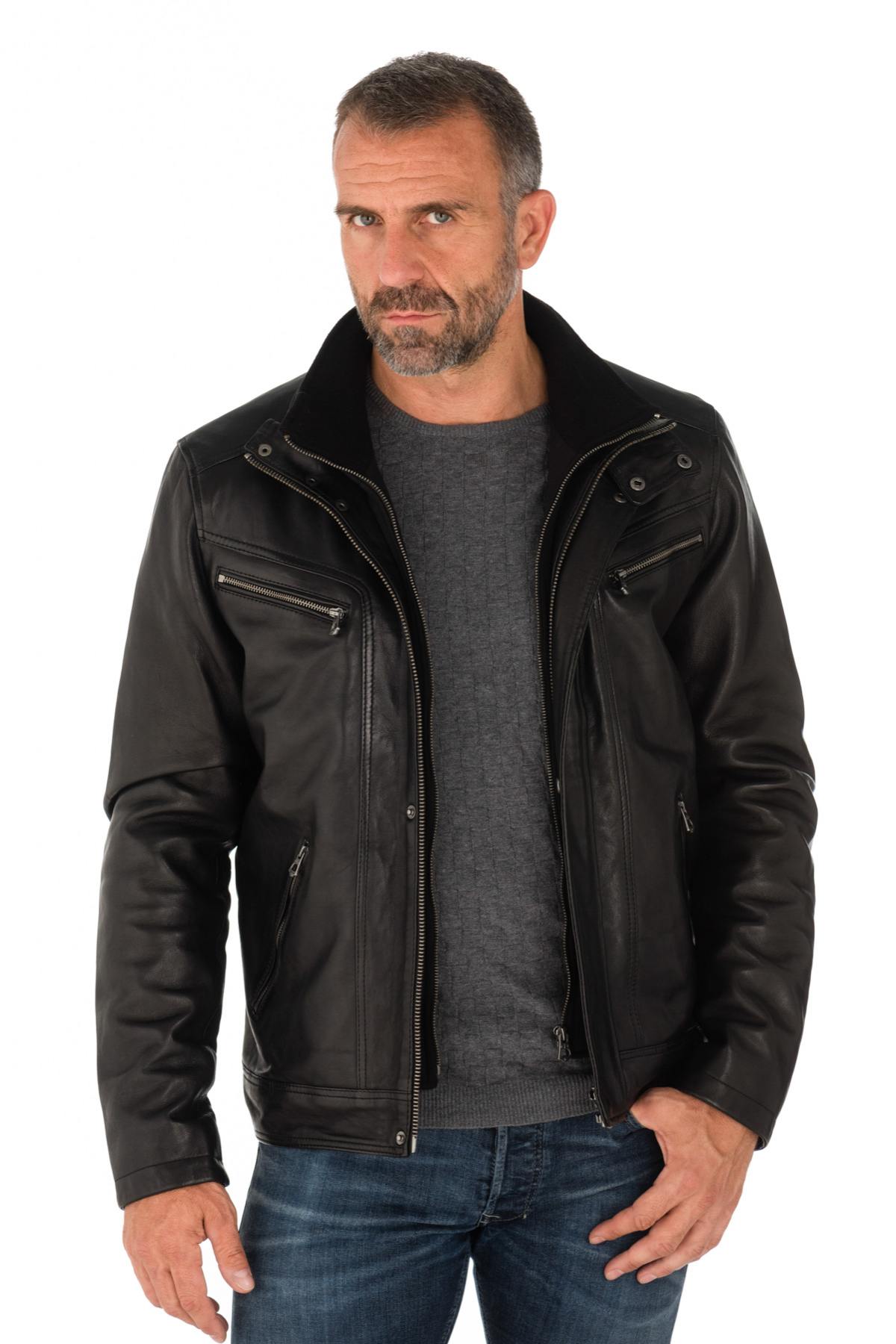 Daytona lambskin leather jacket with biker collar - Image n°3