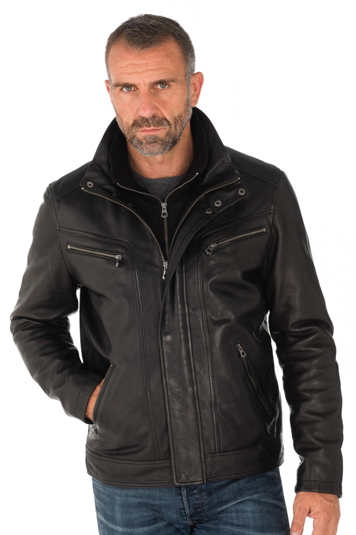 Daytona lambskin leather jacket with biker collar - Image n°1