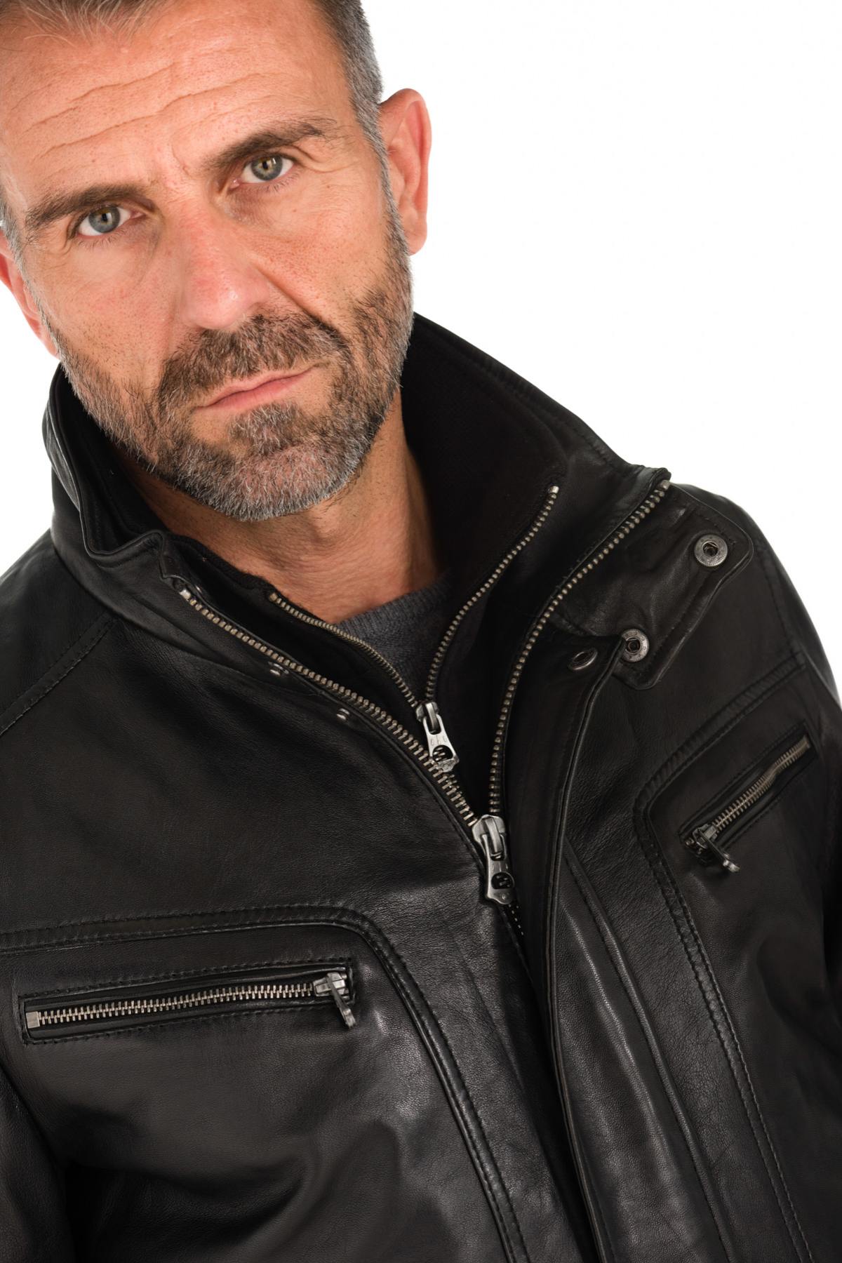 Daytona lambskin leather jacket with biker collar - Image n°4