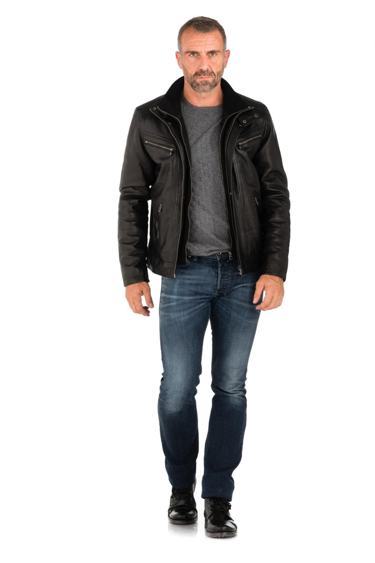 Daytona lambskin leather jacket with biker collar - Image n°2