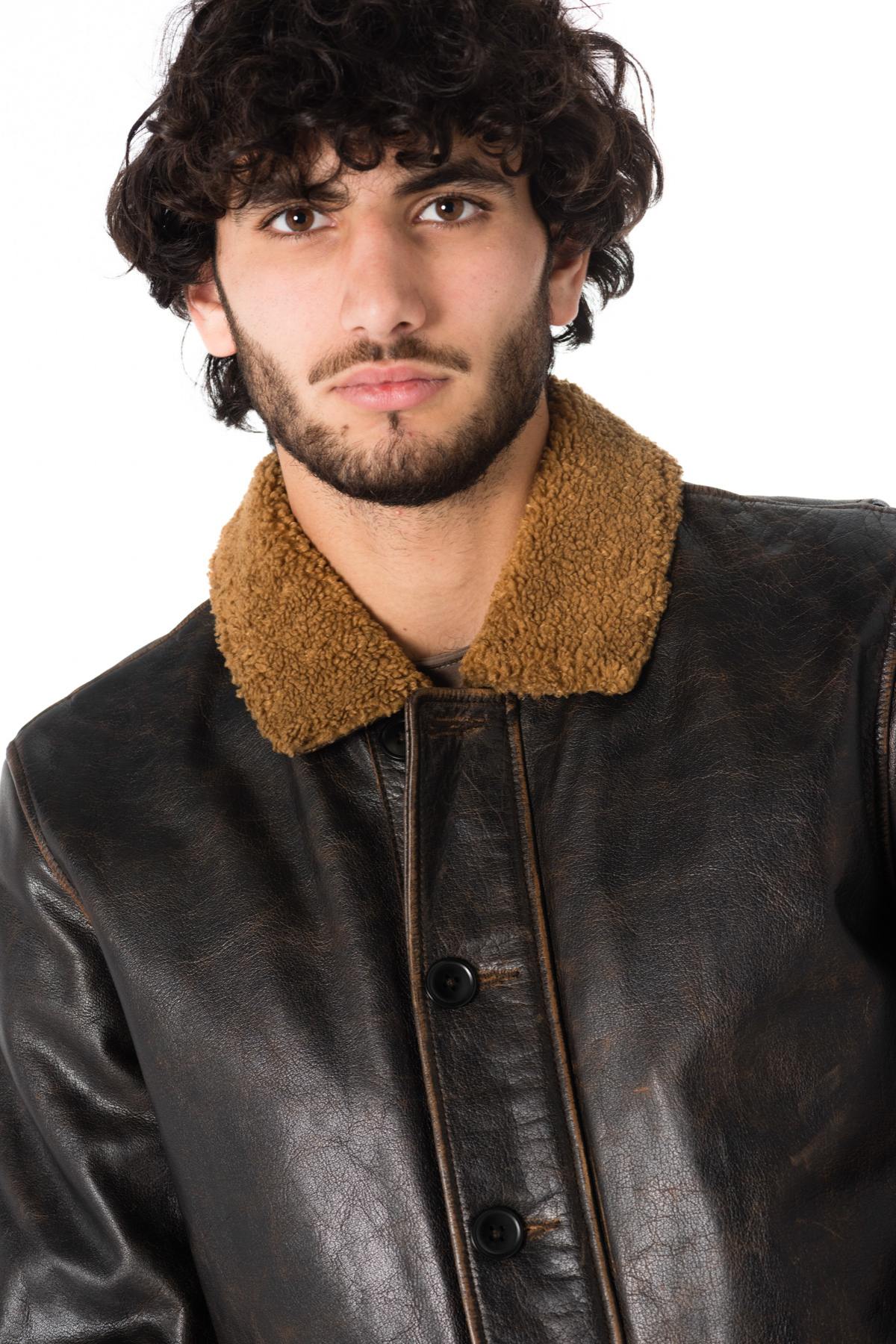 Aged-effect black cowhide leather jacket - Image n°4